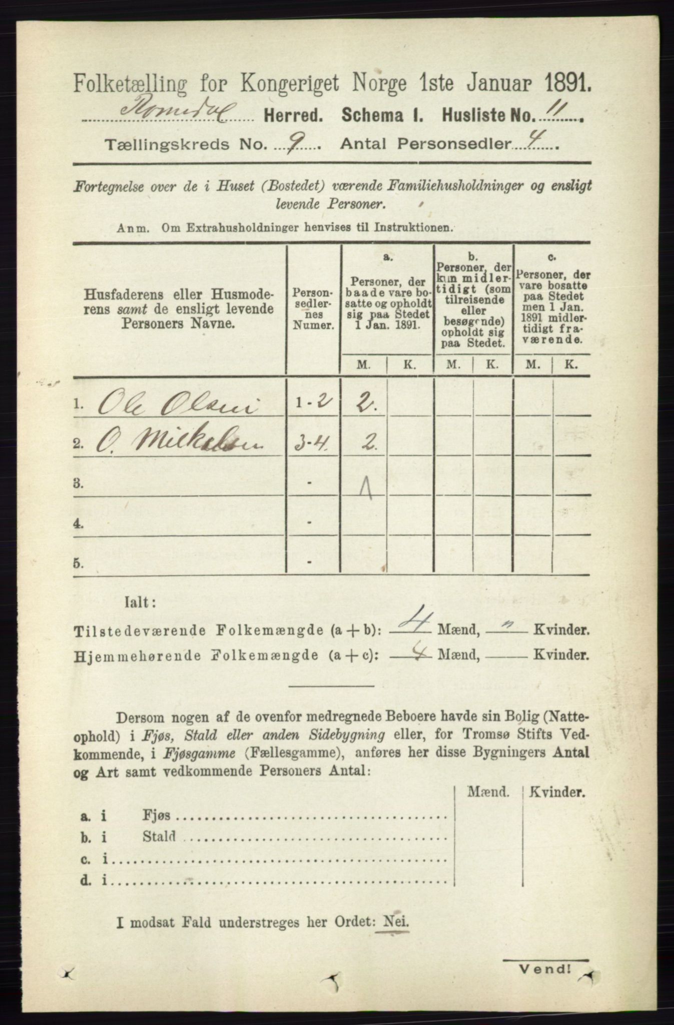 RA, 1891 census for 0416 Romedal, 1891, p. 4246