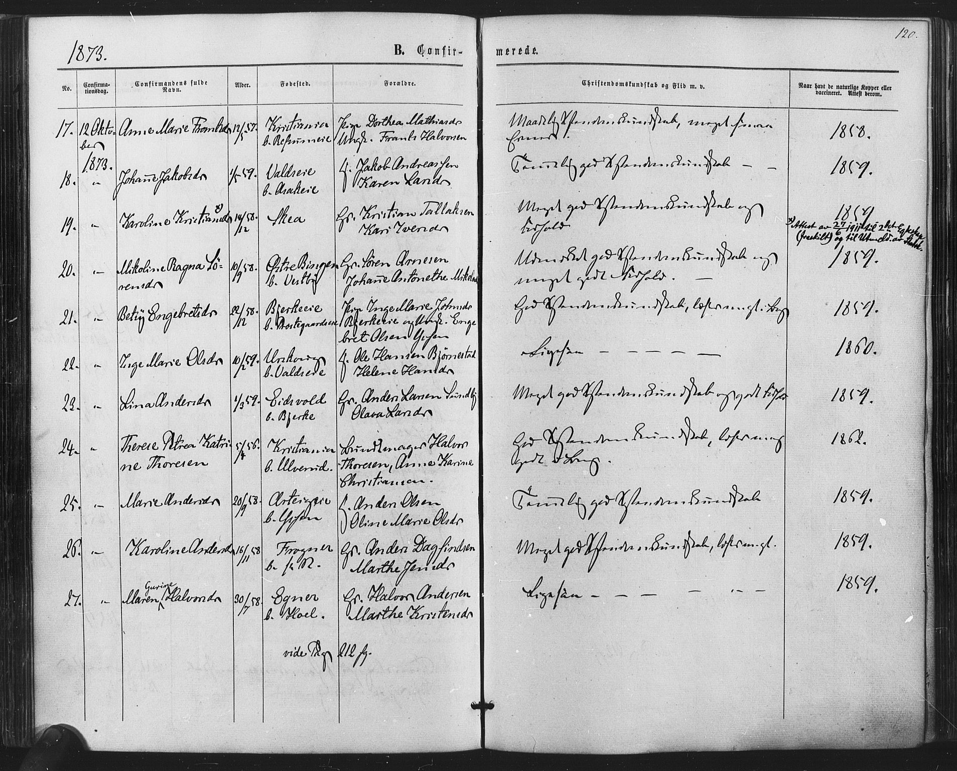 Sørum prestekontor Kirkebøker, AV/SAO-A-10303/F/Fa/L0006: Parish register (official) no. I 6, 1864-1877, p. 120