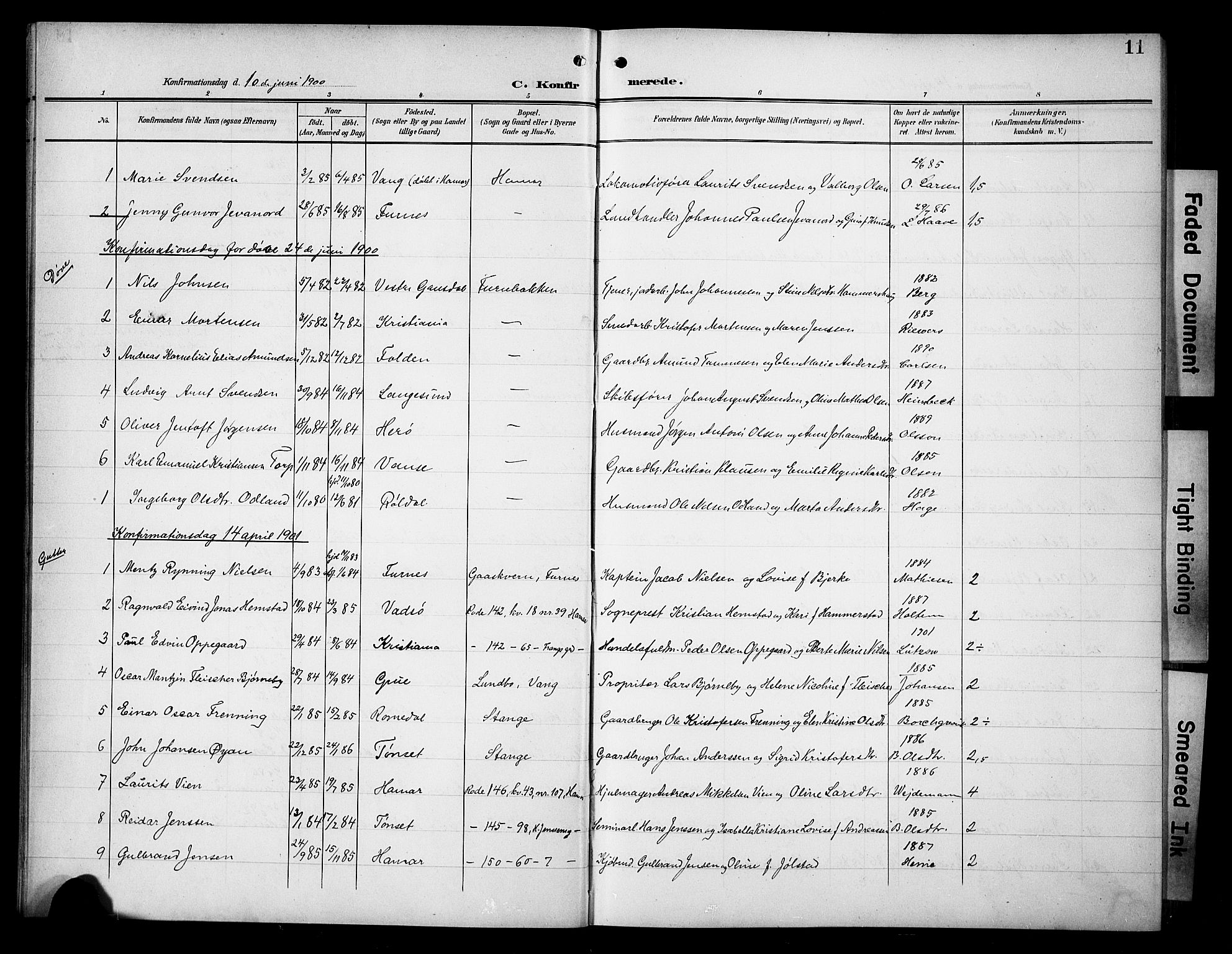 Hamar prestekontor, SAH/DOMPH-002/H/Ha/Hab/L0002: Parish register (copy) no. 2, 1899-1929, p. 11