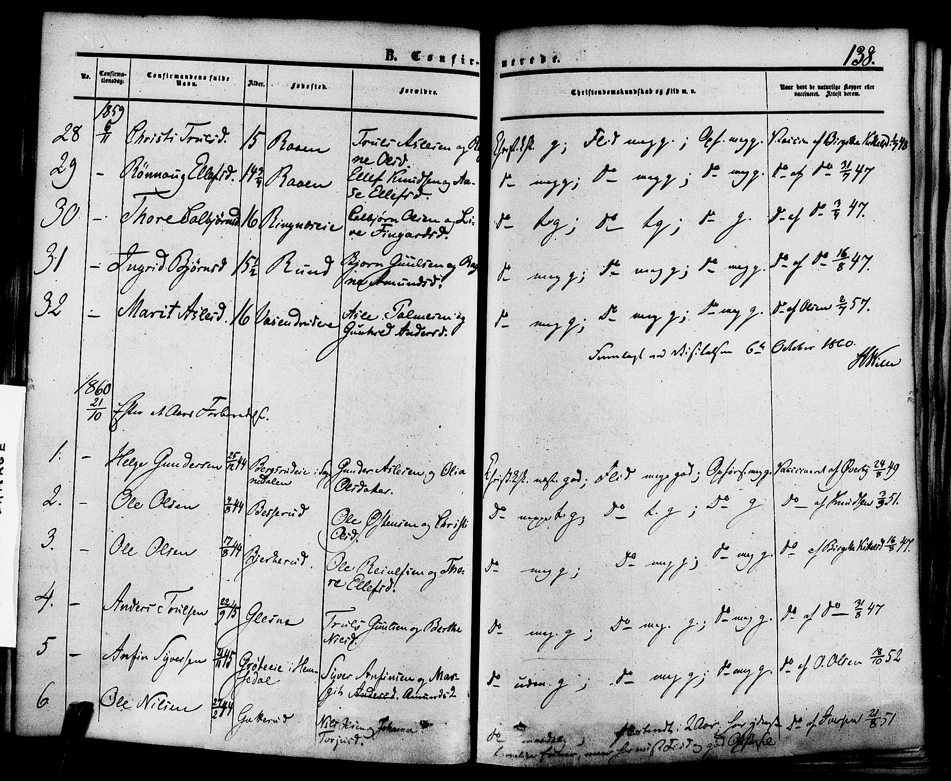 Krødsherad kirkebøker, SAKO/A-19/F/Fa/L0003: Parish register (official) no. 3, 1851-1872, p. 138