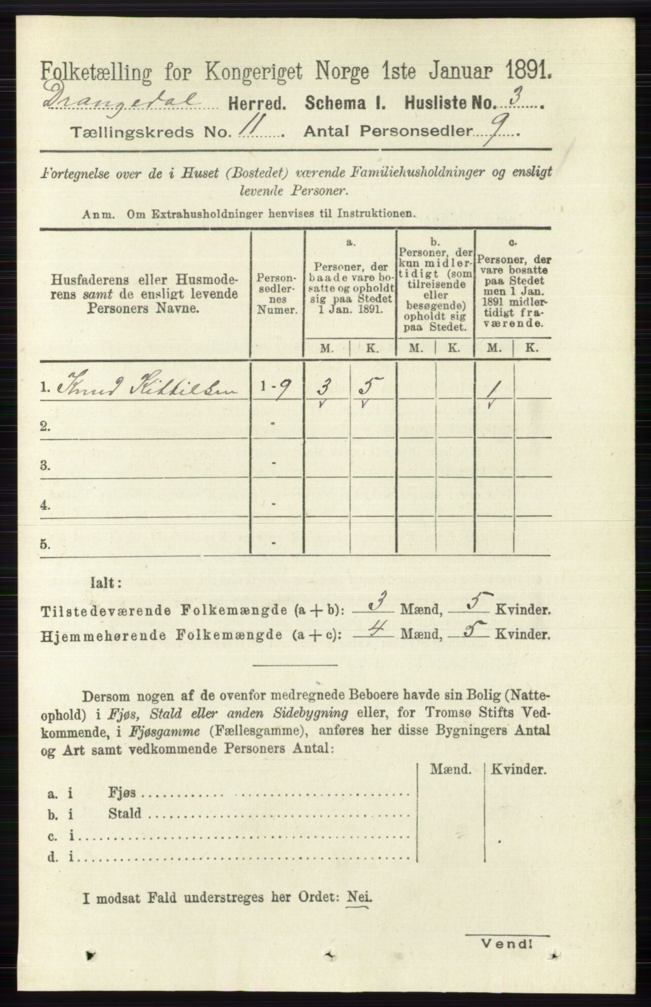 RA, 1891 census for 0817 Drangedal, 1891, p. 3845