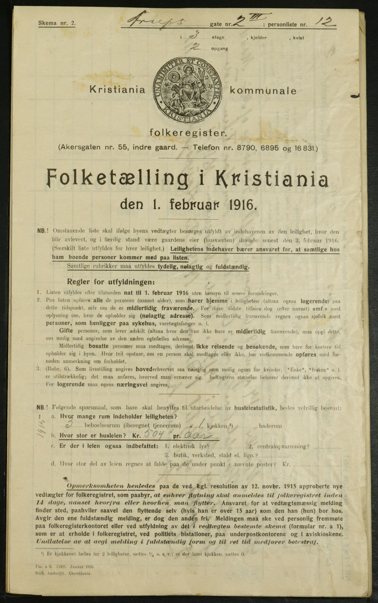 OBA, Municipal Census 1916 for Kristiania, 1916, p. 2246