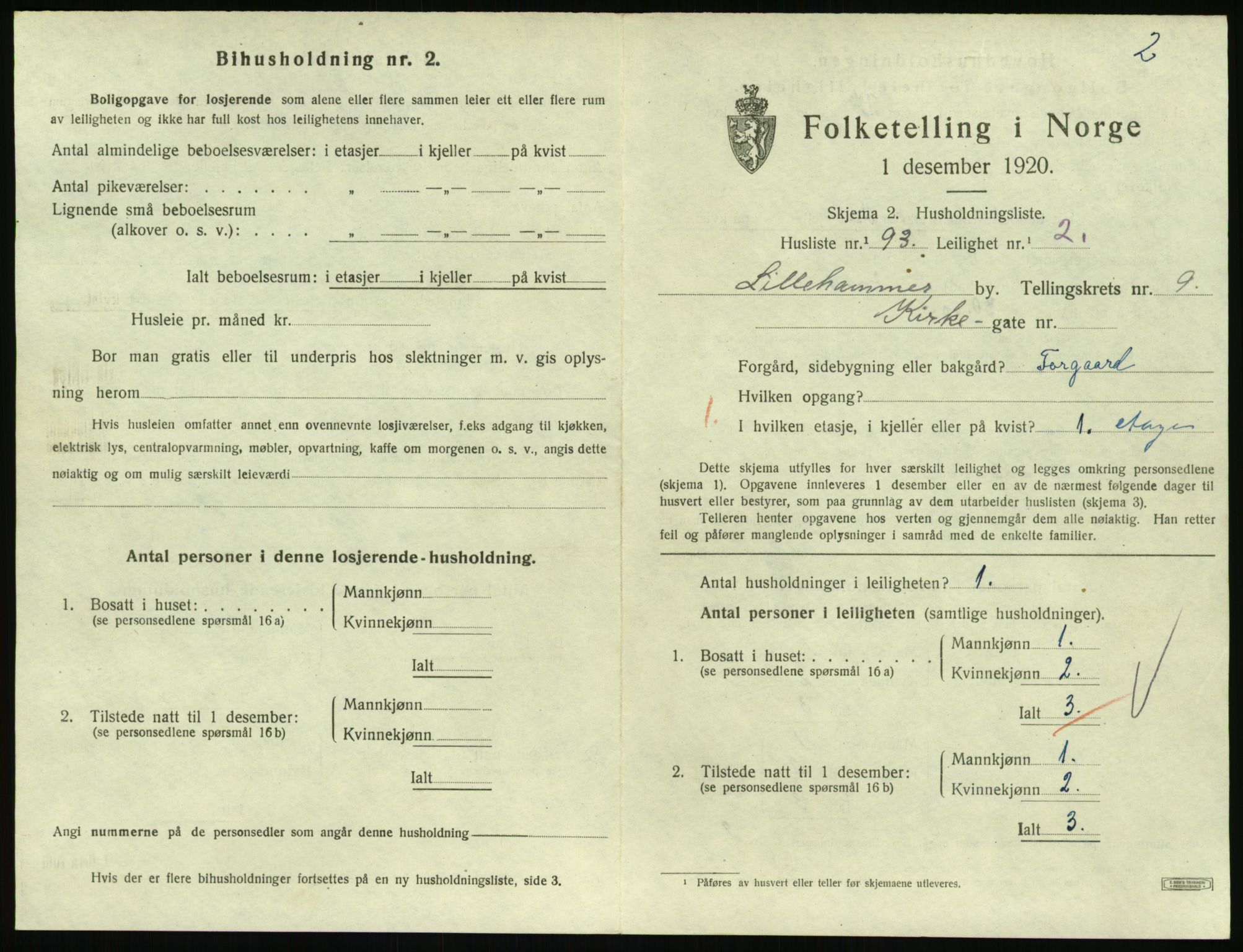 SAH, 1920 census for Lillehammer, 1920, p. 3390