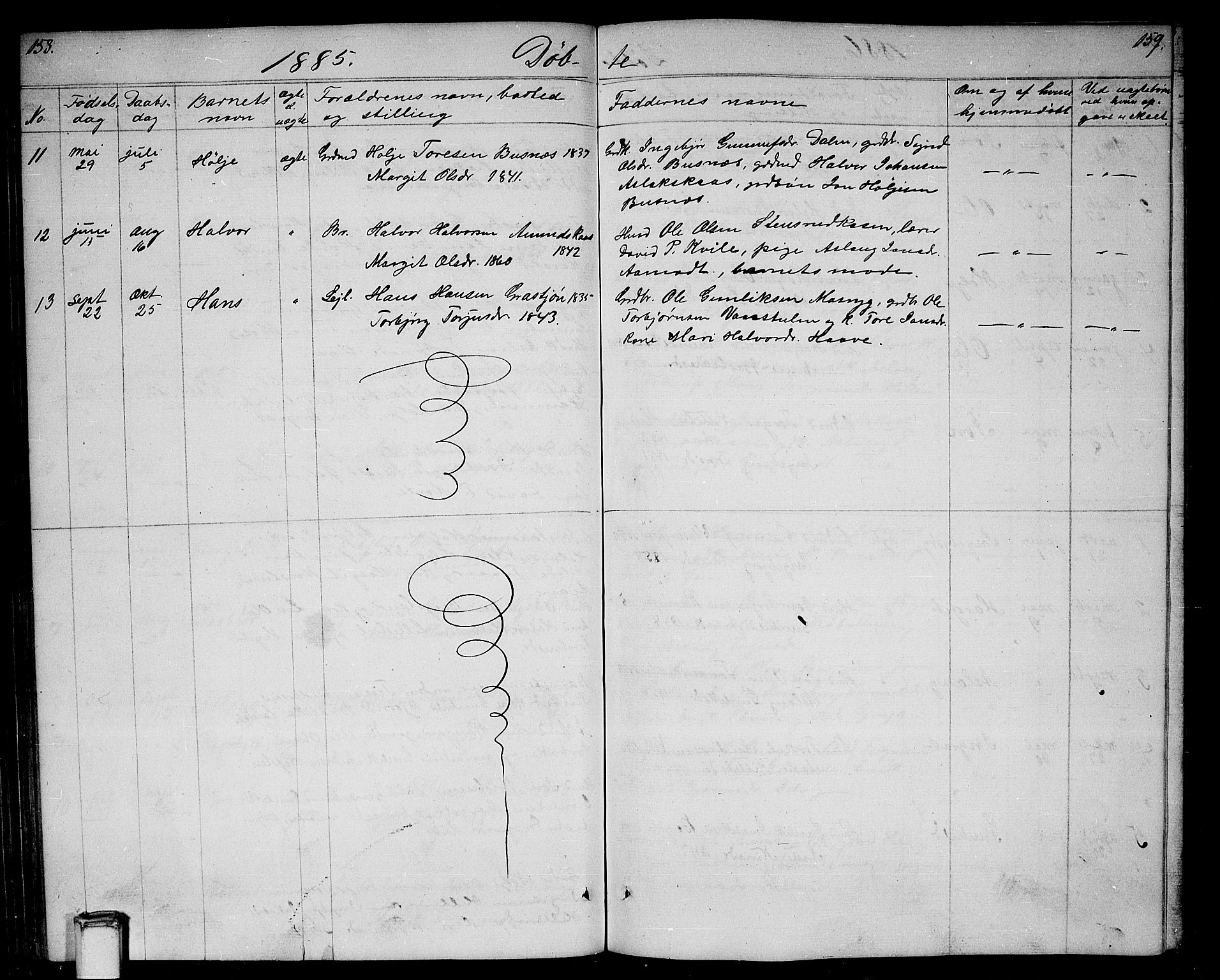 Gransherad kirkebøker, SAKO/A-267/G/Ga/L0002: Parish register (copy) no. I 2, 1854-1886, p. 158-159