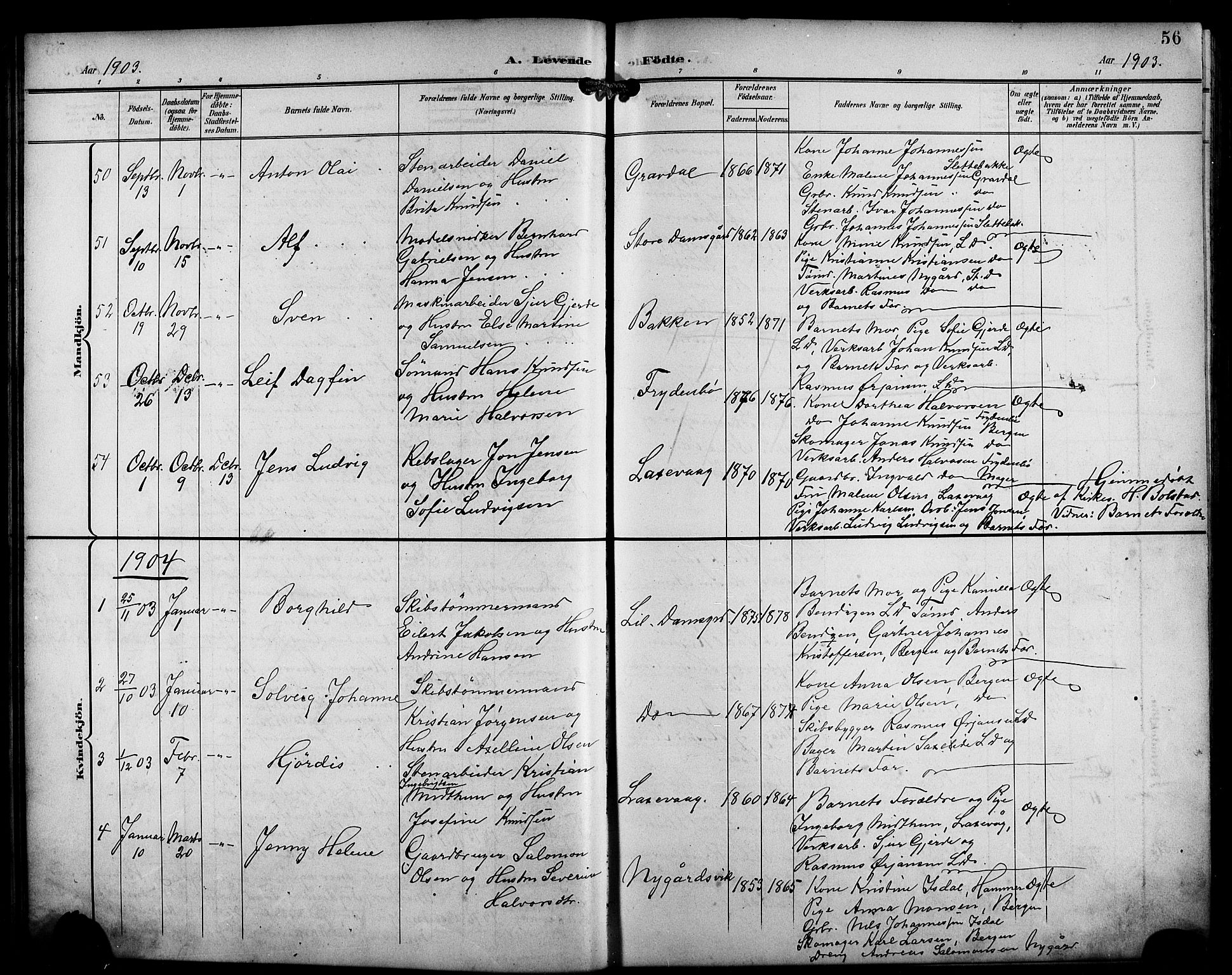 Laksevåg Sokneprestembete, SAB/A-76501/H/Ha/Hab/Haba/L0004: Parish register (copy) no. A 4, 1899-1909, p. 56