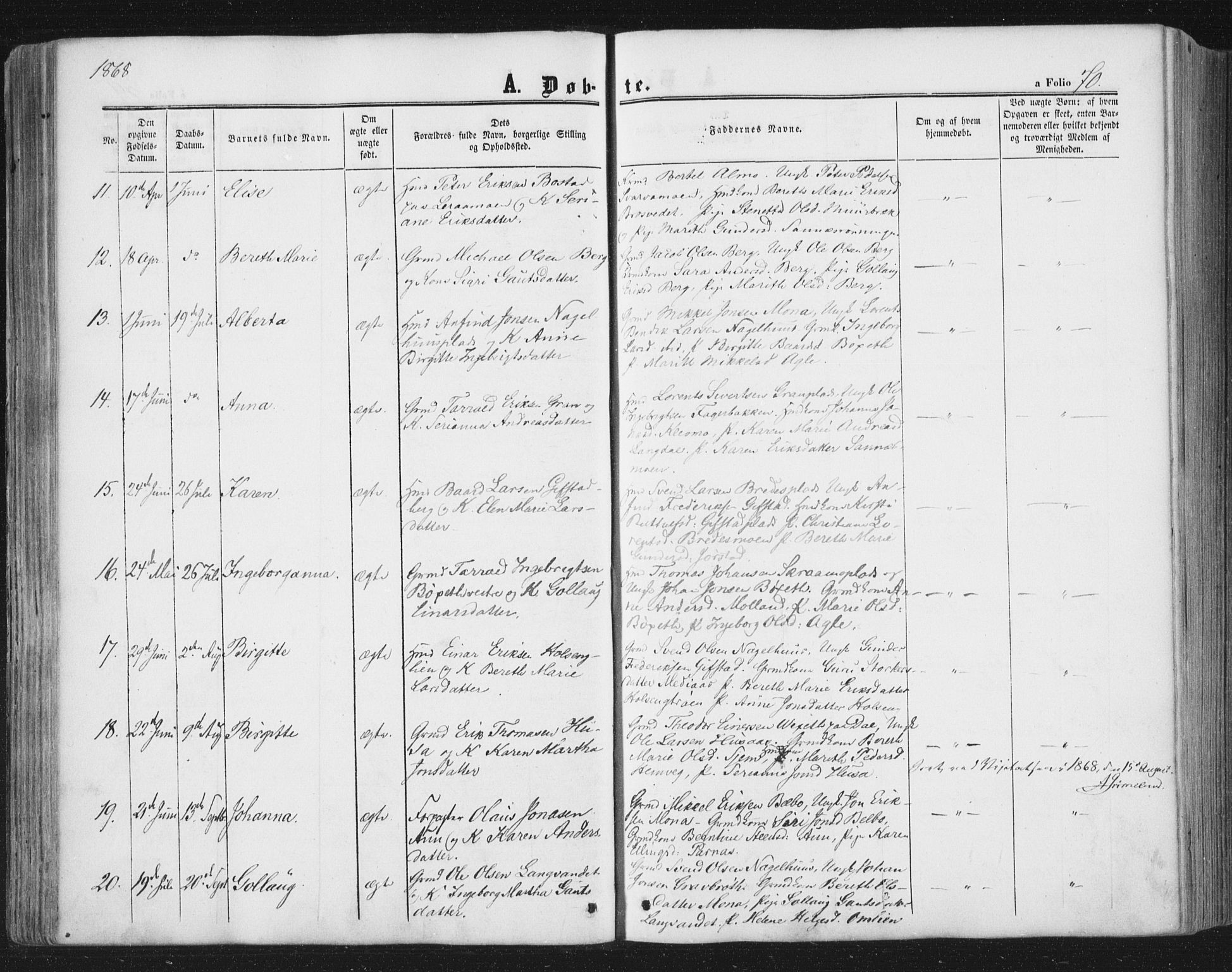 Ministerialprotokoller, klokkerbøker og fødselsregistre - Nord-Trøndelag, SAT/A-1458/749/L0472: Parish register (official) no. 749A06, 1857-1873, p. 70