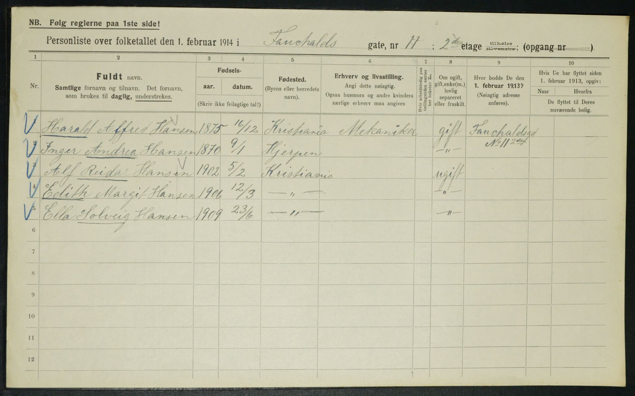 OBA, Municipal Census 1914 for Kristiania, 1914, p. 24114