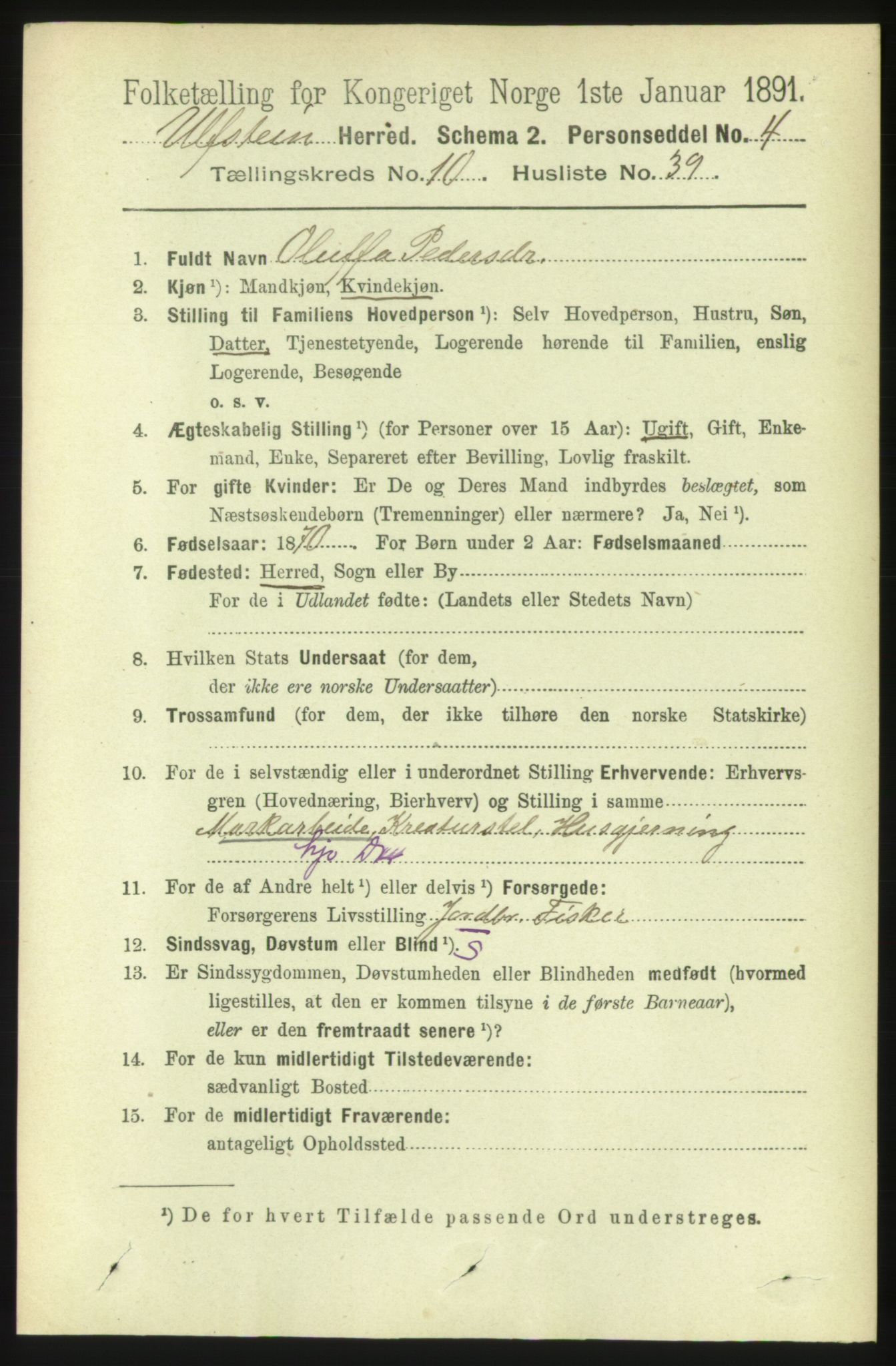 RA, 1891 census for 1516 Ulstein, 1891, p. 3380