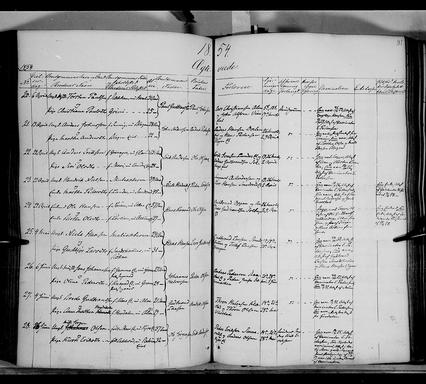 Gran prestekontor, AV/SAH-PREST-112/H/Ha/Haa/L0011: Parish register (official) no. 11, 1842-1856, p. 986-987