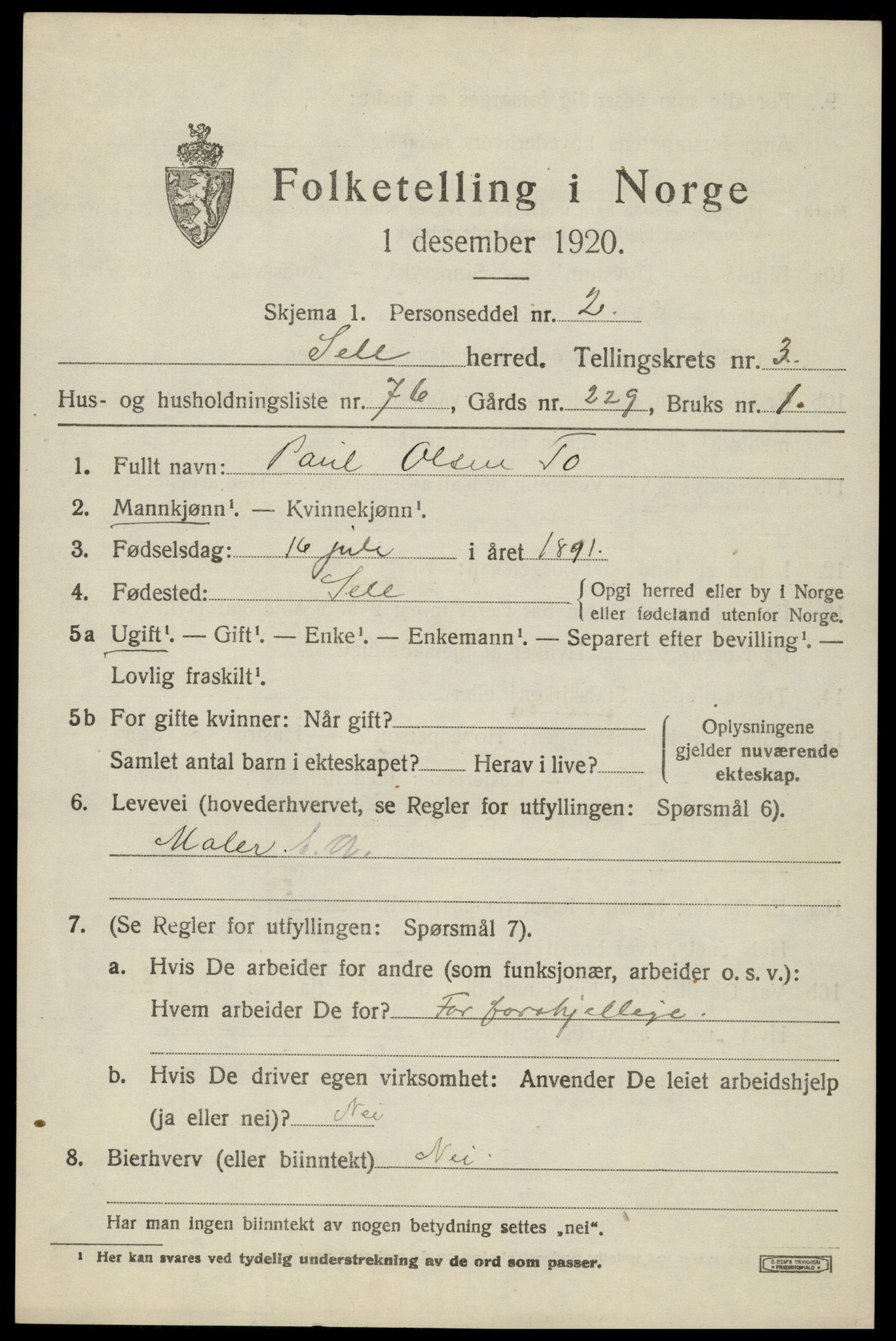 SAH, 1920 census for Sel, 1920, p. 3120