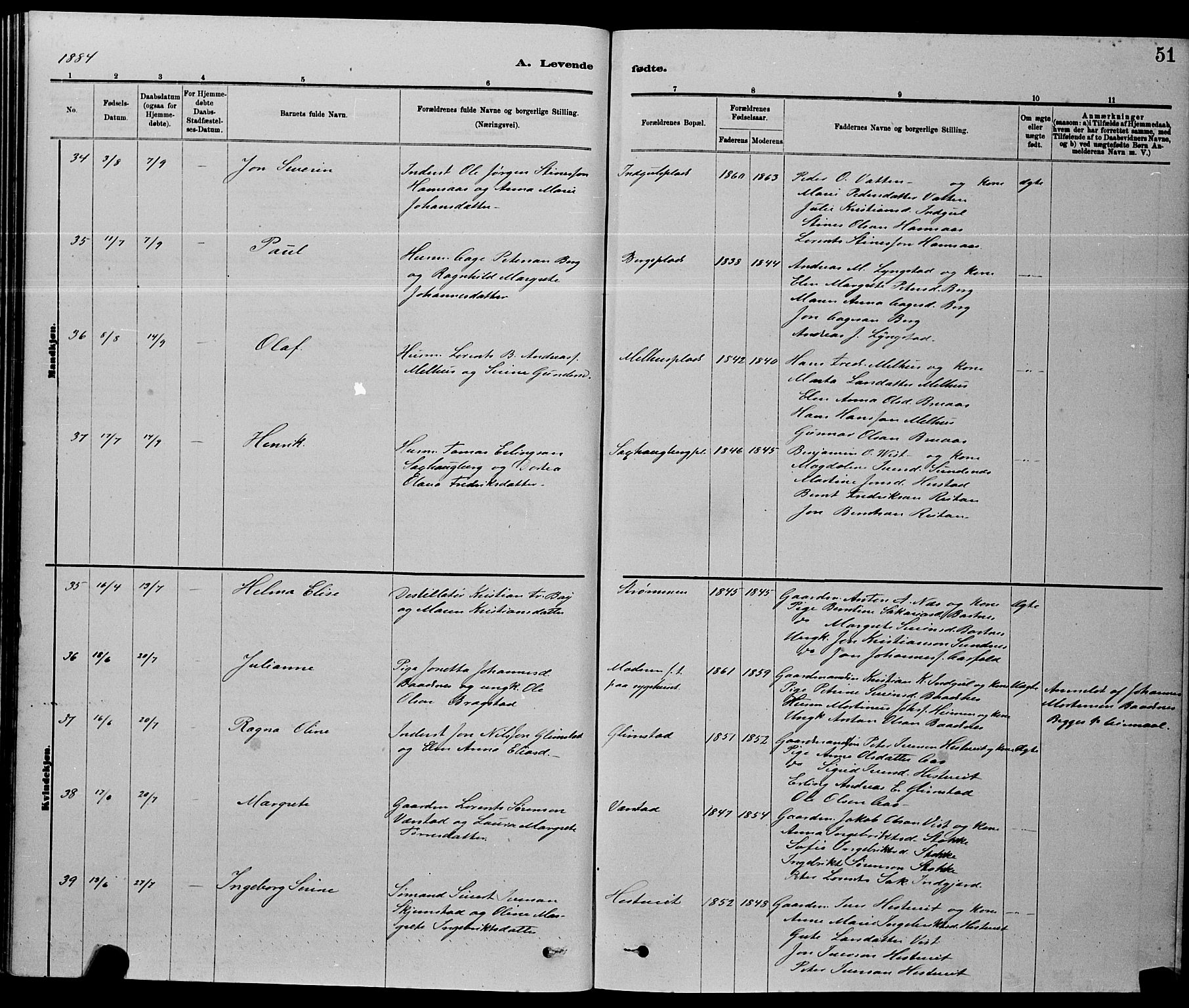 Ministerialprotokoller, klokkerbøker og fødselsregistre - Nord-Trøndelag, AV/SAT-A-1458/730/L0301: Parish register (copy) no. 730C04, 1880-1897, p. 51