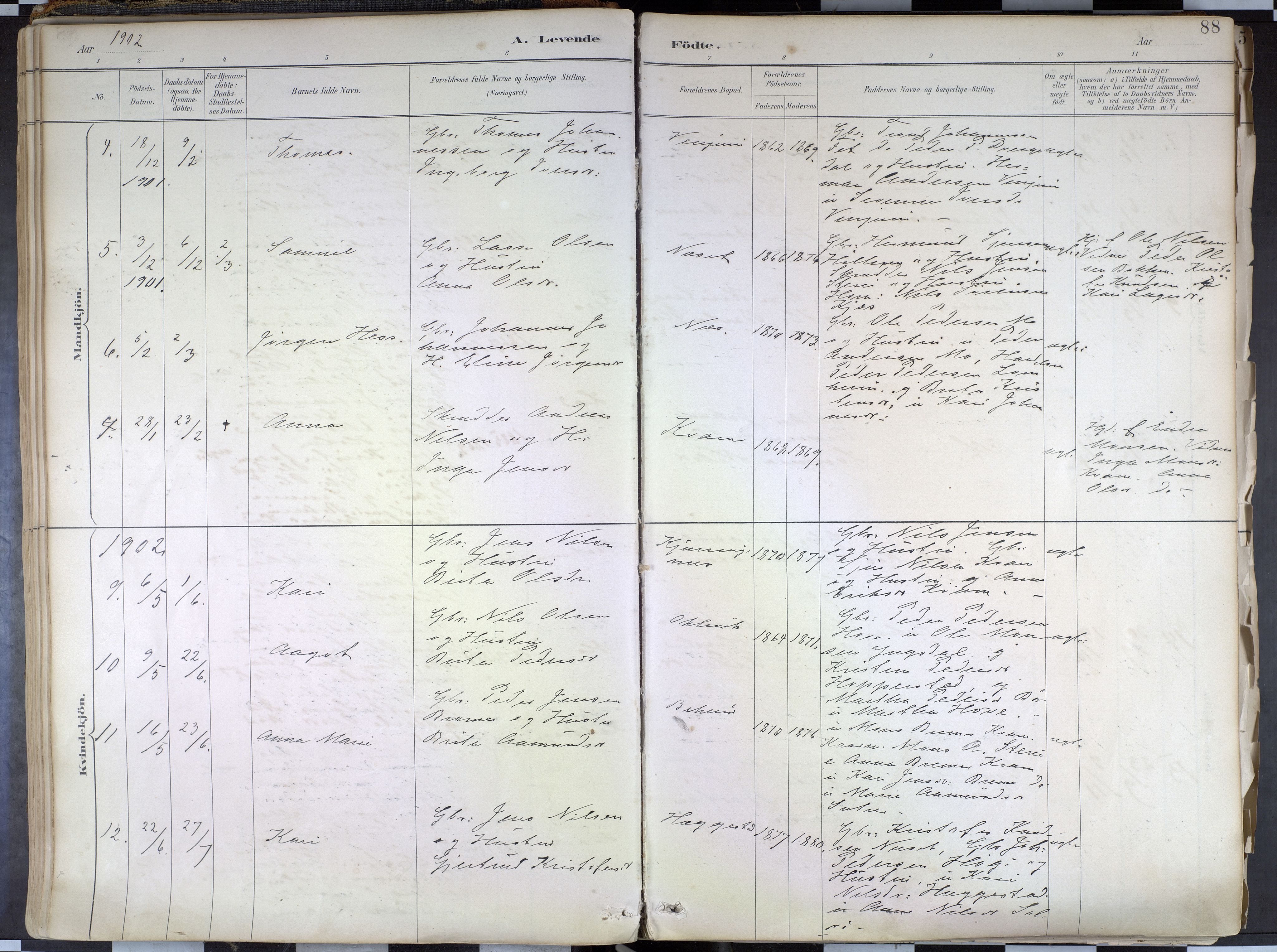 Hafslo sokneprestembete, AV/SAB-A-80301/H/Haa/Haab/L0001: Parish register (official) no. B 1, 1886-1945, p. 88