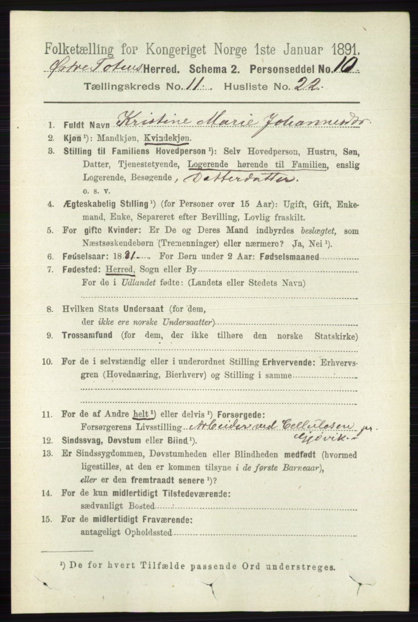 RA, 1891 census for 0528 Østre Toten, 1891, p. 7070