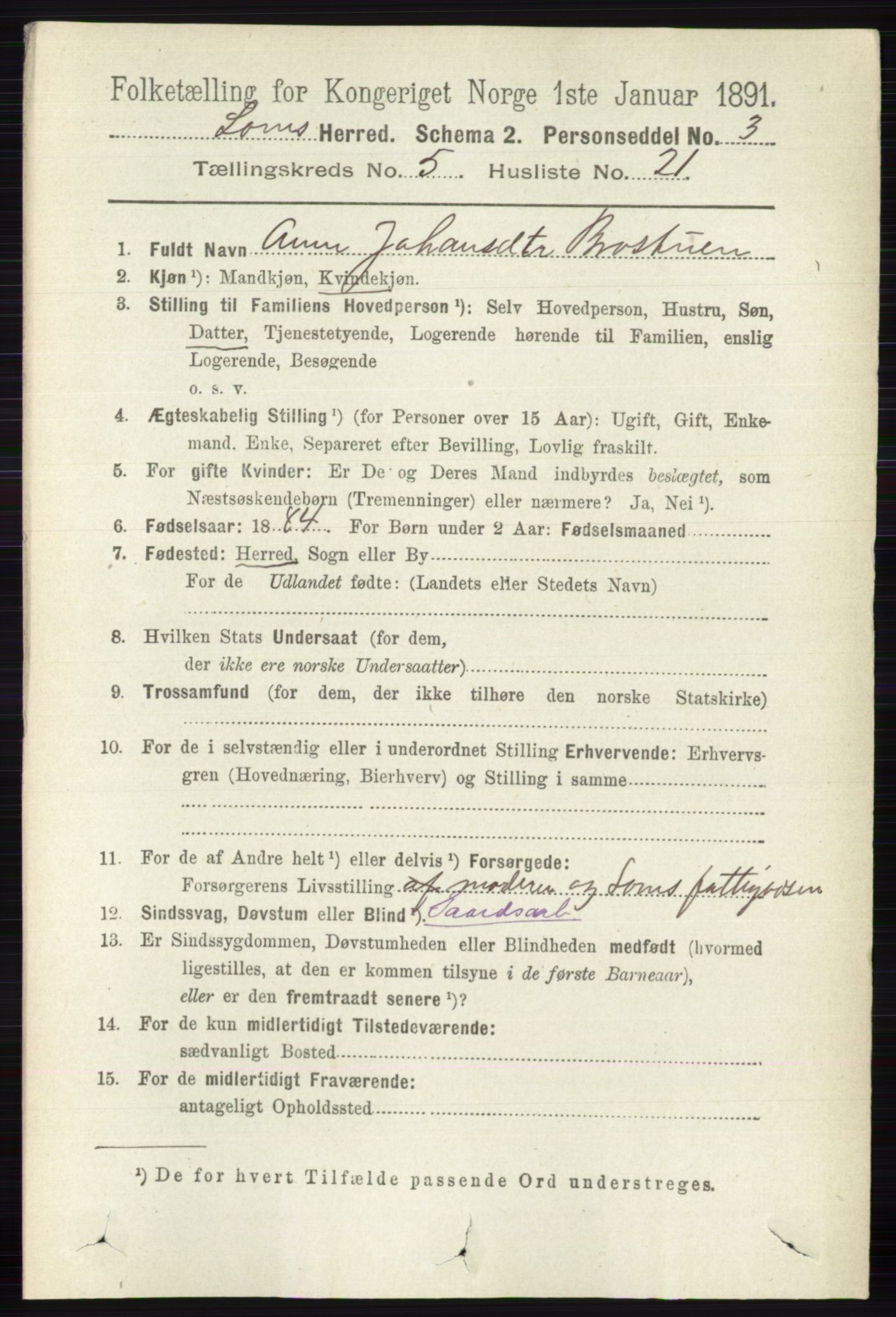 RA, 1891 census for 0514 Lom, 1891, p. 1967