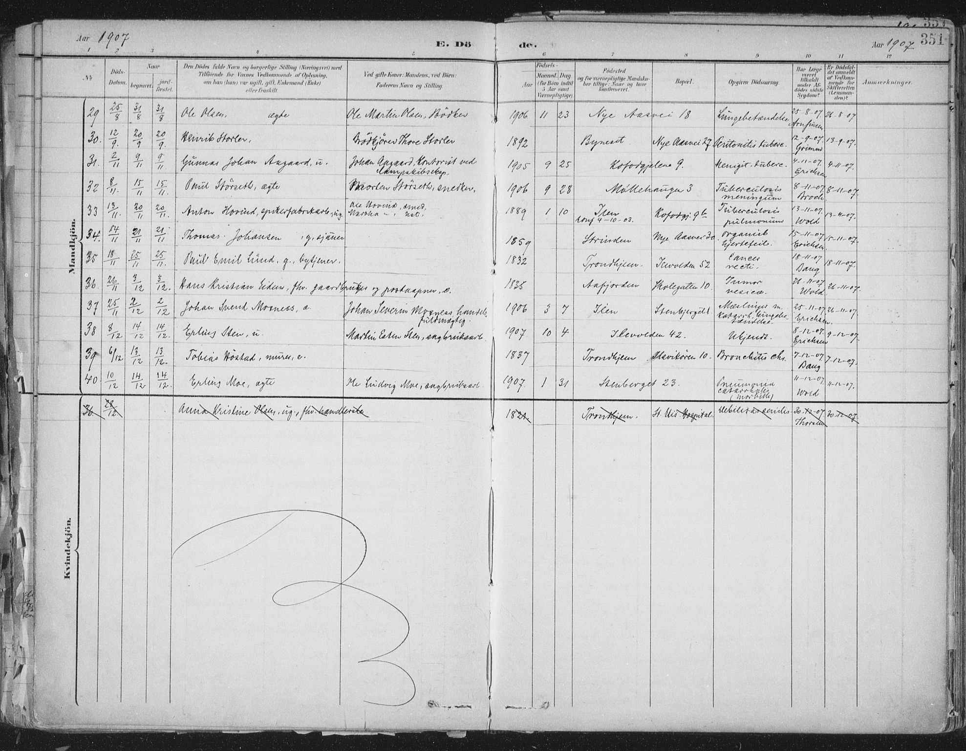 Ministerialprotokoller, klokkerbøker og fødselsregistre - Sør-Trøndelag, SAT/A-1456/603/L0167: Parish register (official) no. 603A06, 1896-1932, p. 351