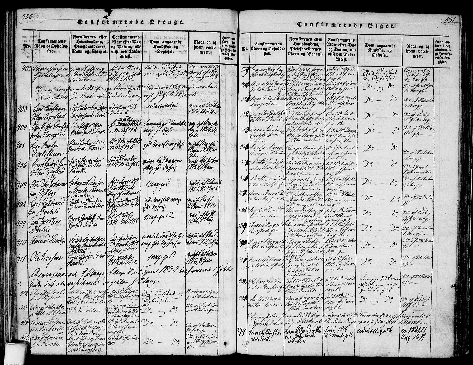 Nannestad prestekontor Kirkebøker, SAO/A-10414a/F/Fa/L0009: Parish register (official) no. I 9, 1815-1840, p. 550-551