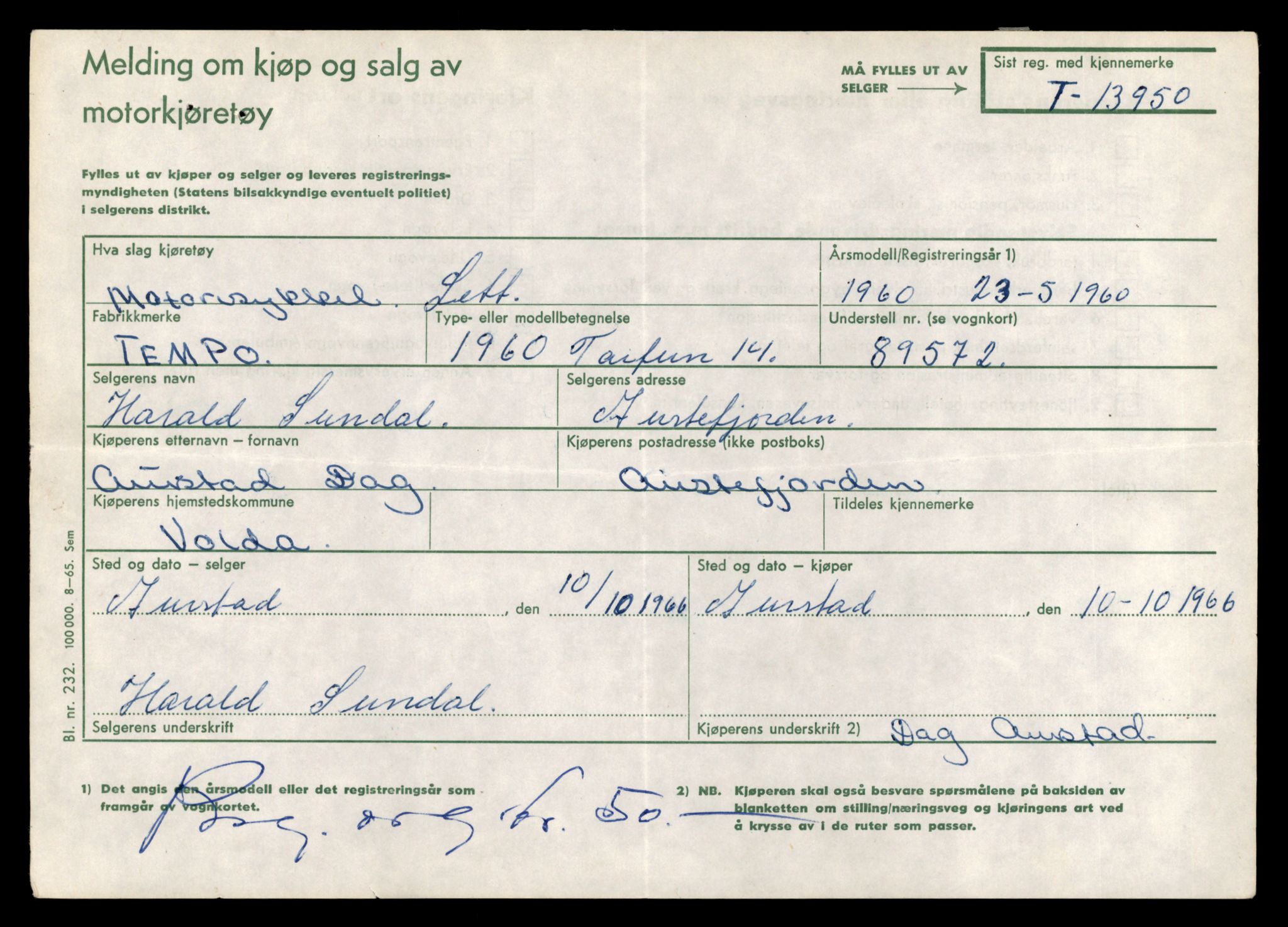 Møre og Romsdal vegkontor - Ålesund trafikkstasjon, AV/SAT-A-4099/F/Fe/L0042: Registreringskort for kjøretøy T 13906 - T 14079, 1927-1998, p. 767