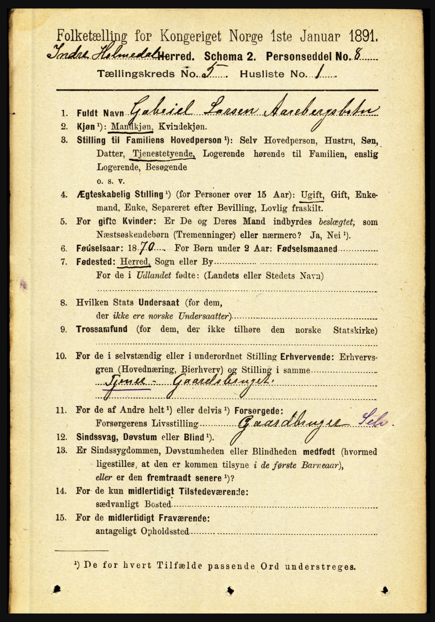 RA, 1891 census for 1430 Indre Holmedal, 1891, p. 1910