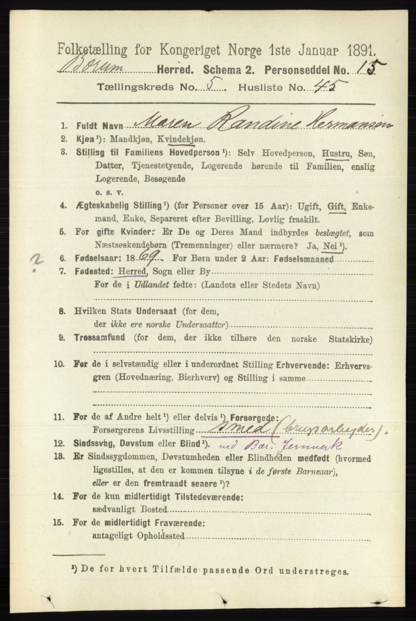 RA, 1891 census for 0219 Bærum, 1891, p. 3277