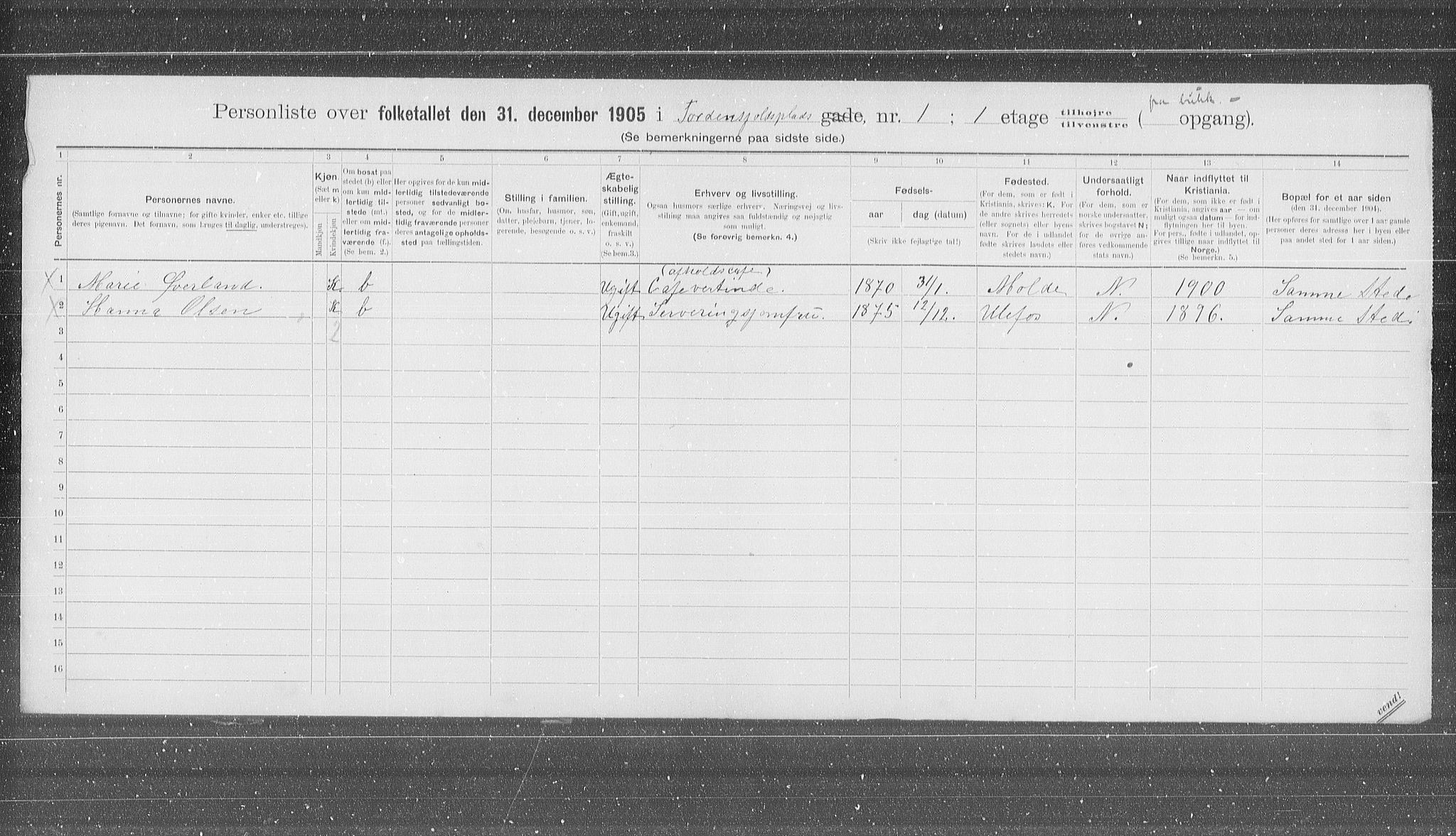 OBA, Municipal Census 1905 for Kristiania, 1905, p. 59735