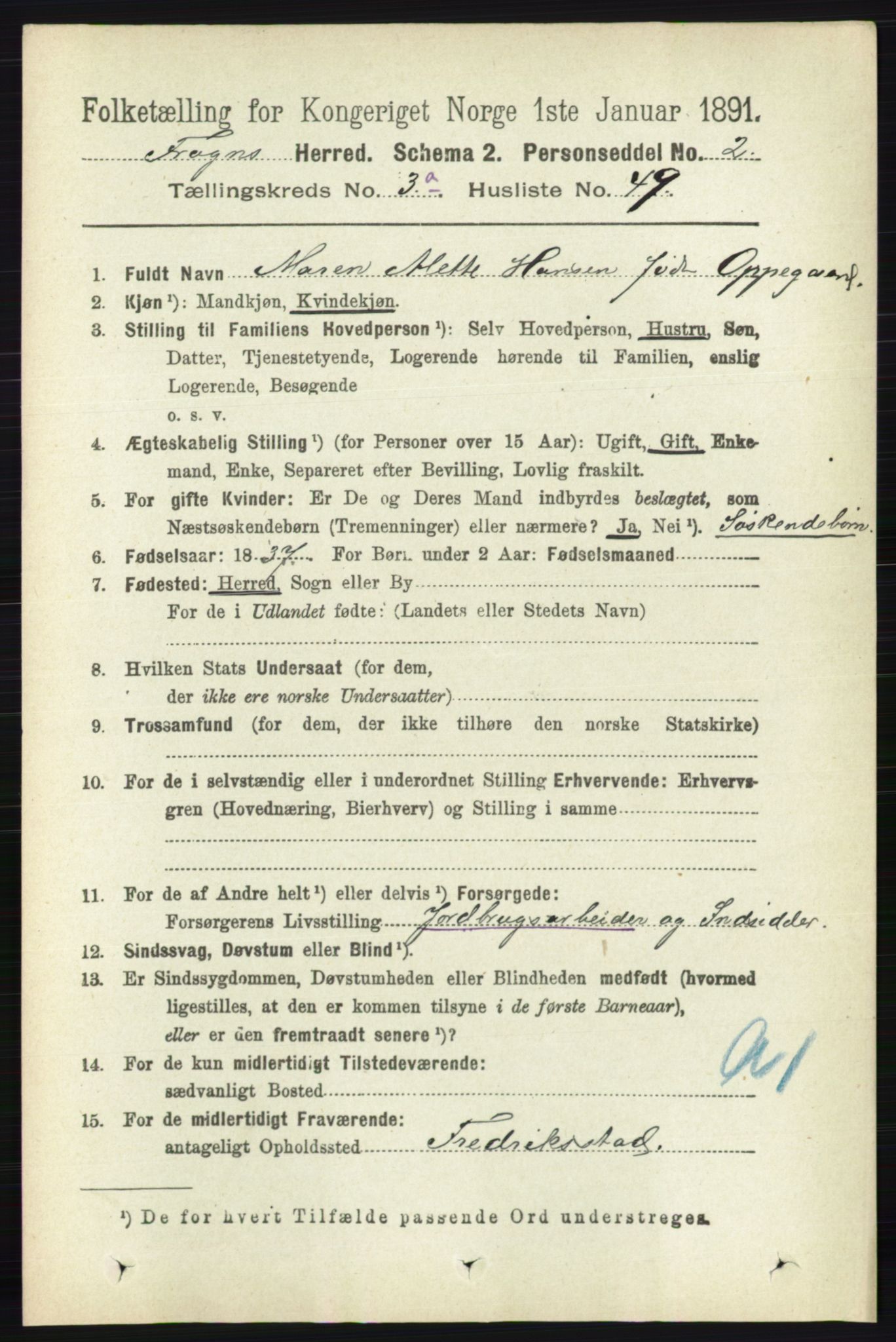 RA, 1891 census for 0215 Frogn, 1891, p. 2199