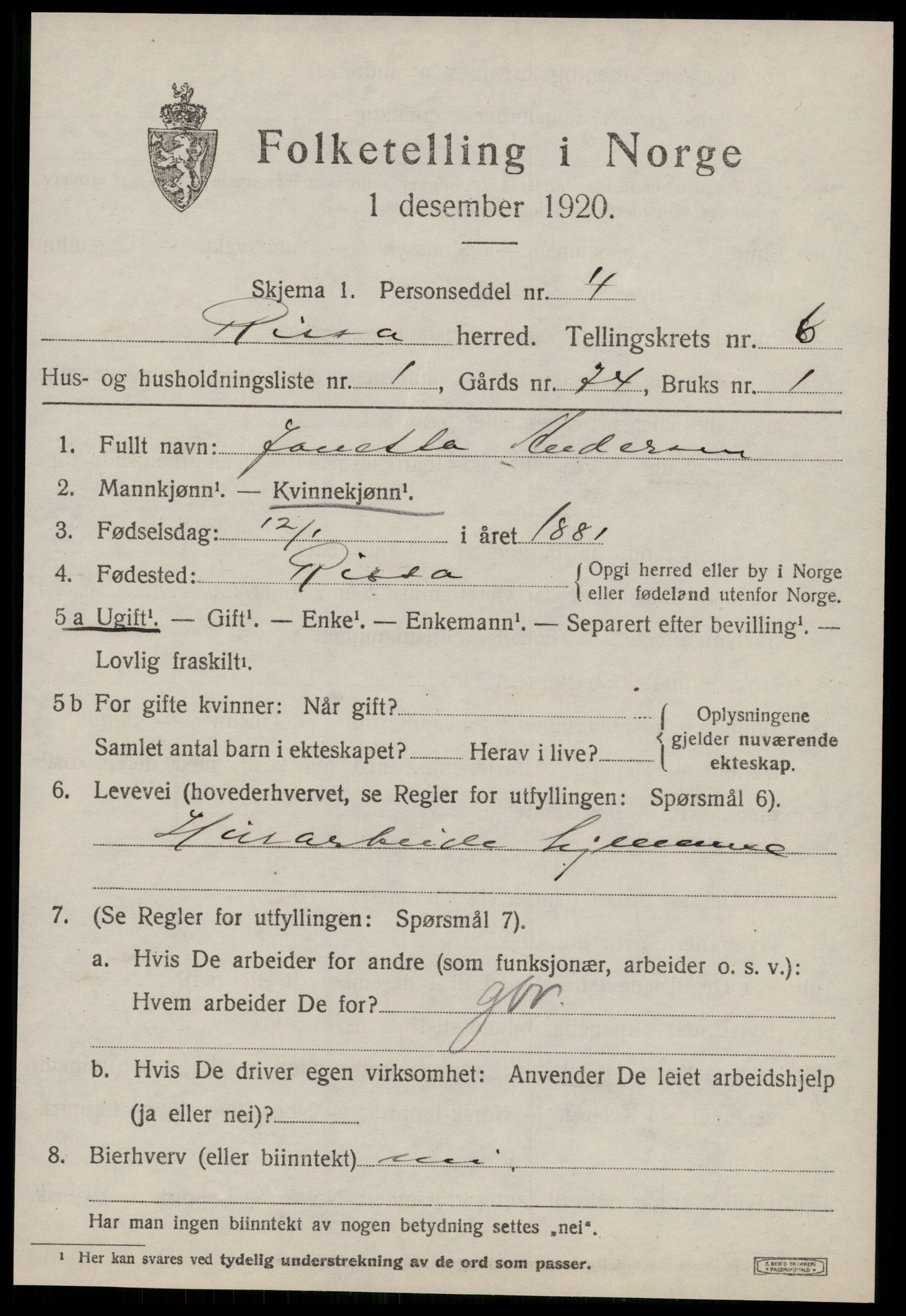 SAT, 1920 census for Rissa, 1920, p. 4325