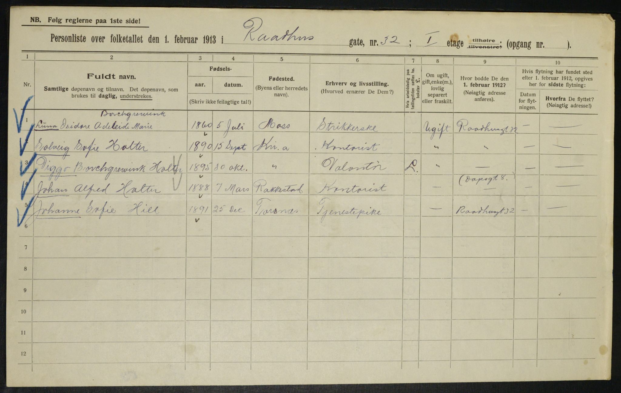 OBA, Municipal Census 1913 for Kristiania, 1913, p. 86412