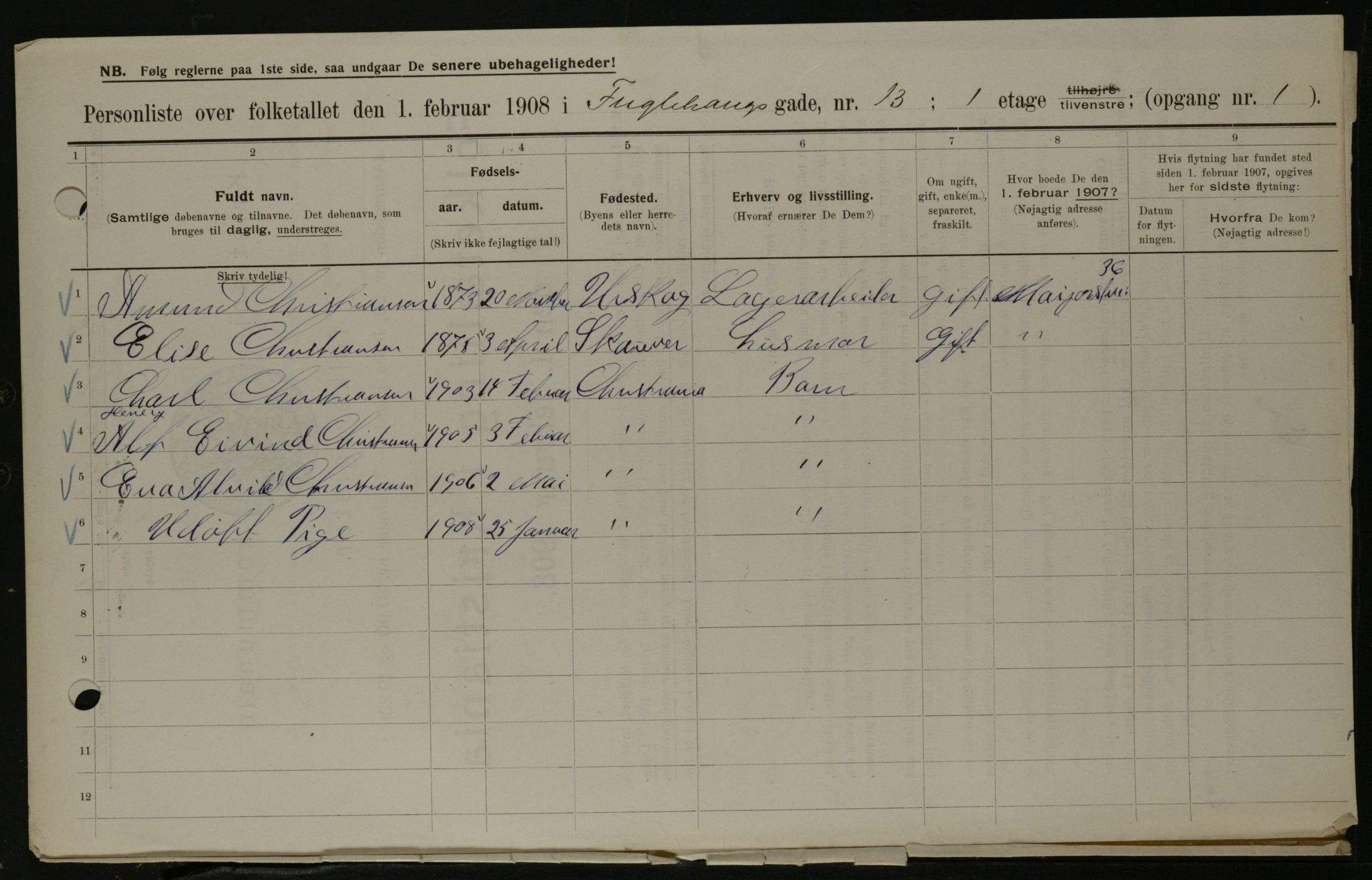 OBA, Municipal Census 1908 for Kristiania, 1908, p. 25698