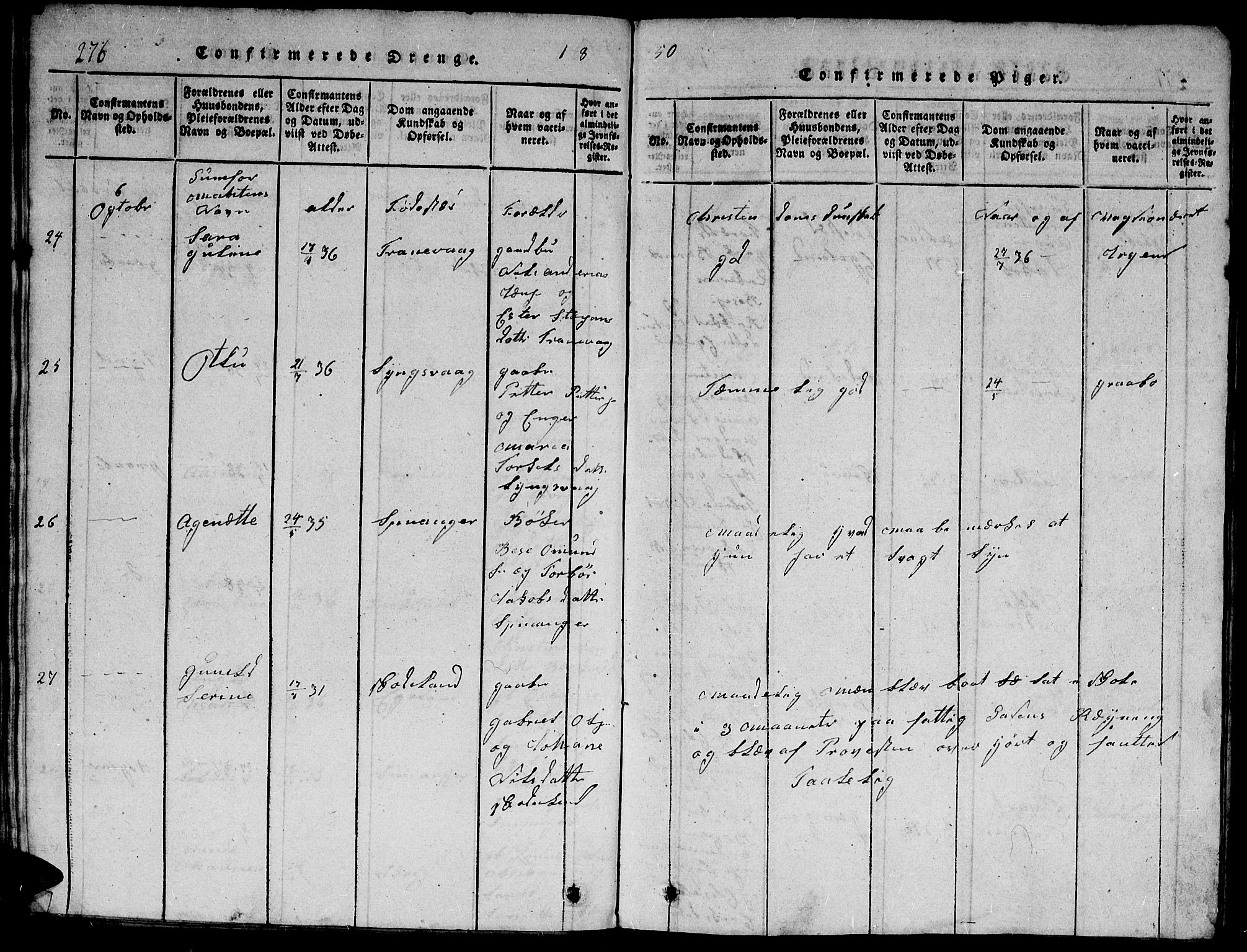 Herad sokneprestkontor, AV/SAK-1111-0018/F/Fb/Fbb/L0001: Parish register (copy) no. B 1, 1815-1852, p. 276