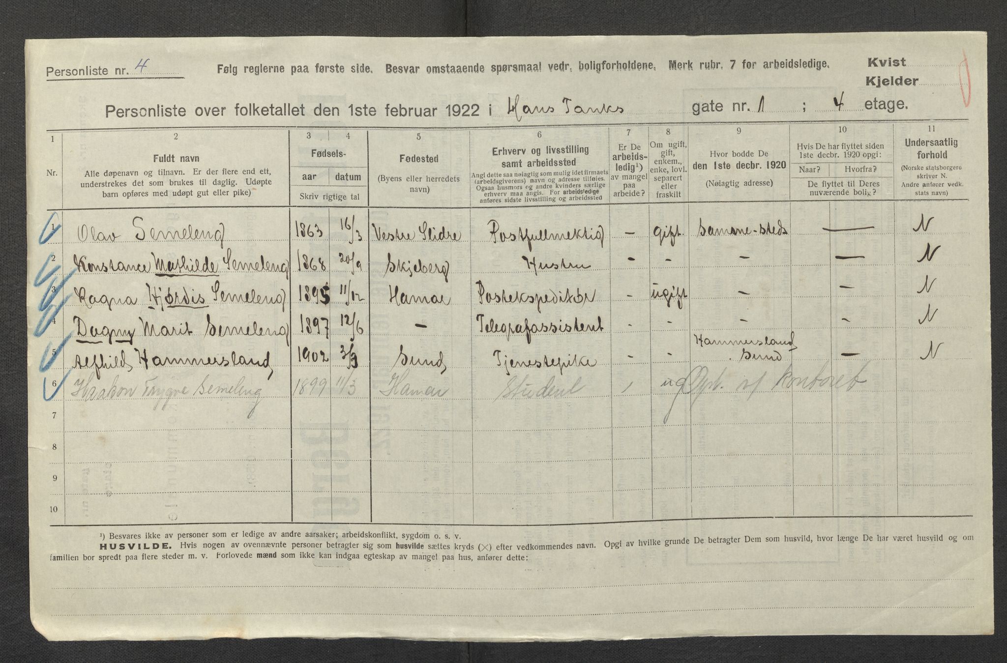 SAB, Municipal Census 1922 for Bergen, 1922, p. 12933