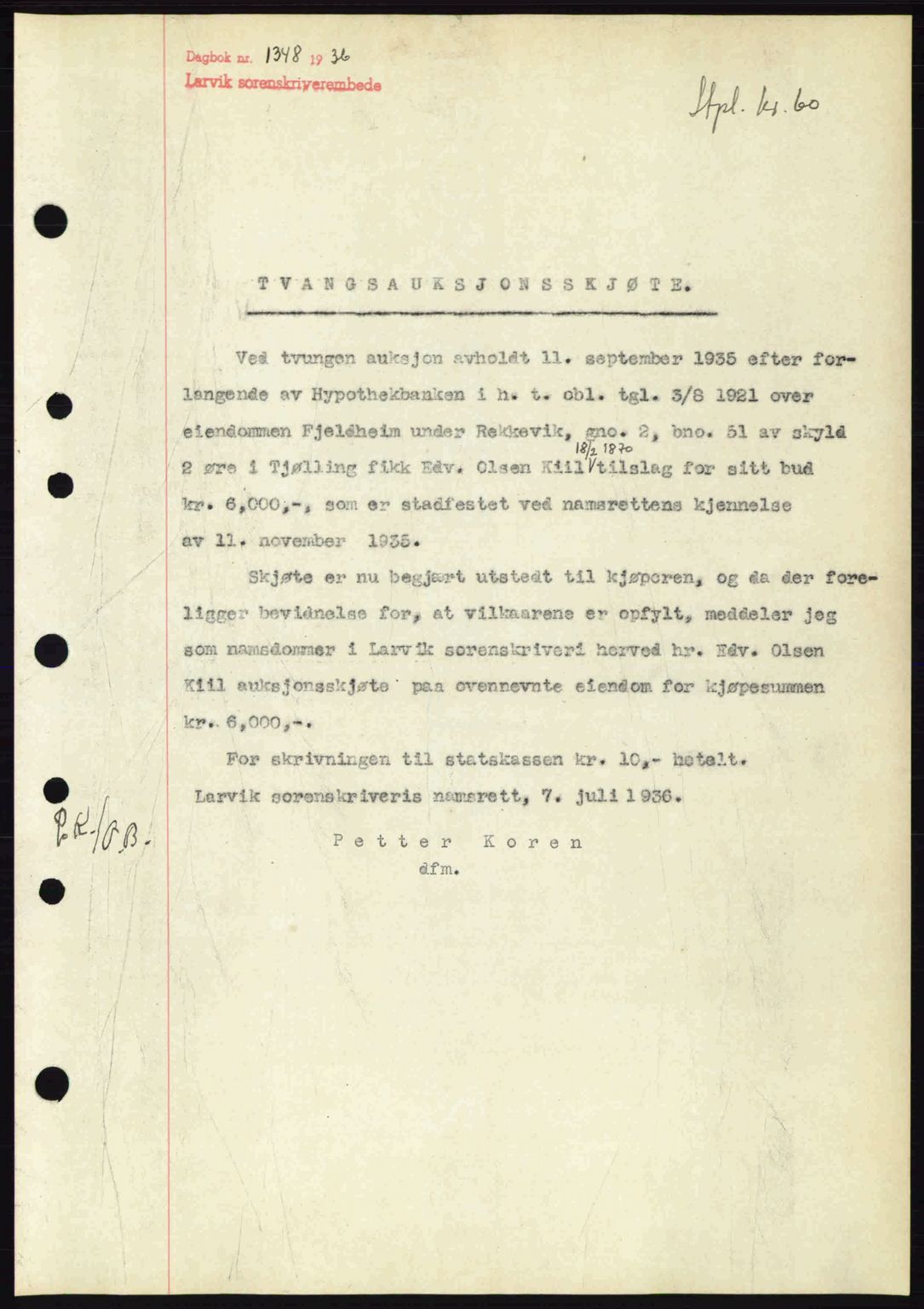 Larvik sorenskriveri, SAKO/A-83/G/Ga/Gab/L0067: Mortgage book no. A-1, 1936-1937, Diary no: : 1348/1936