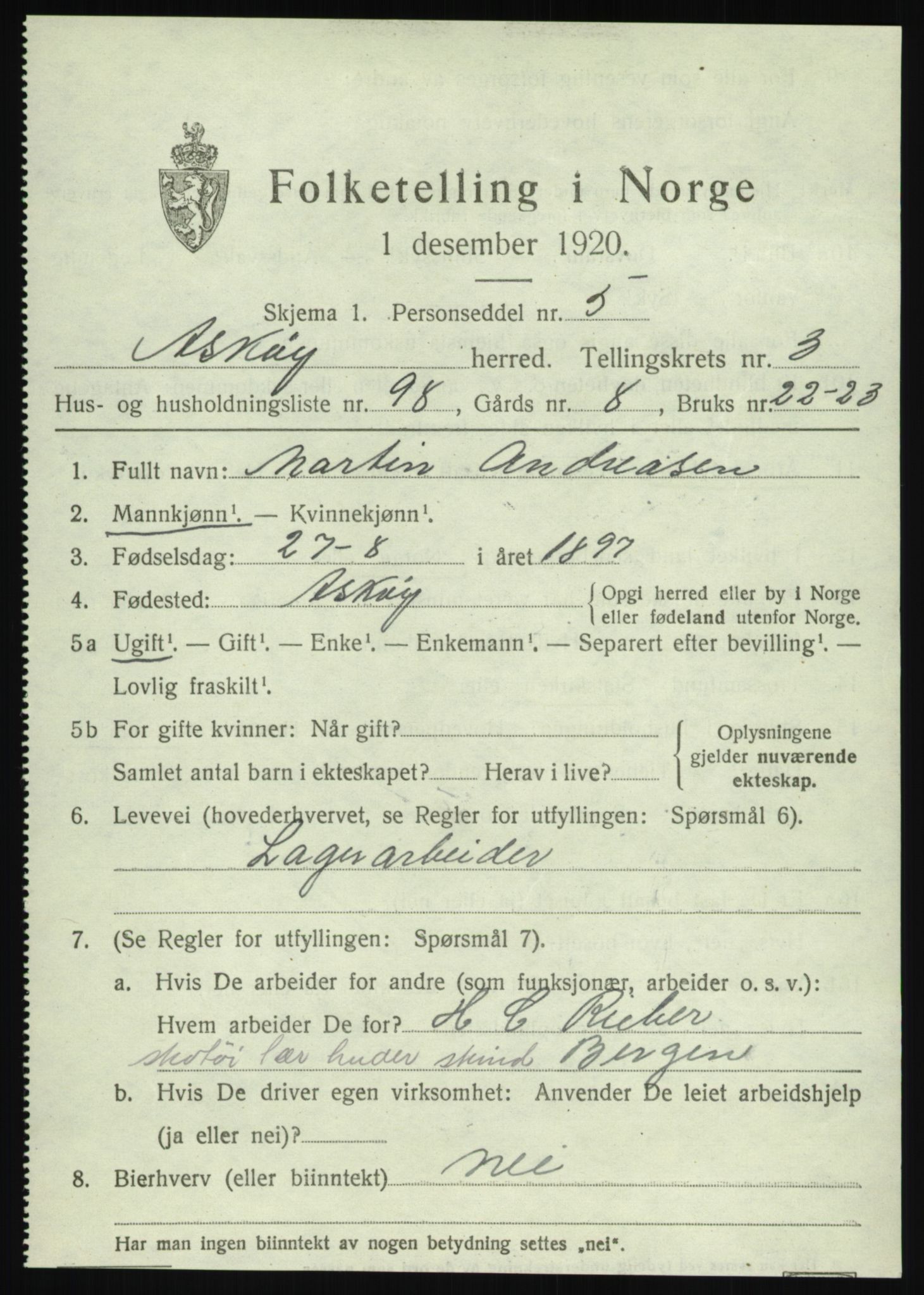 SAB, 1920 census for Askøy, 1920, p. 7548