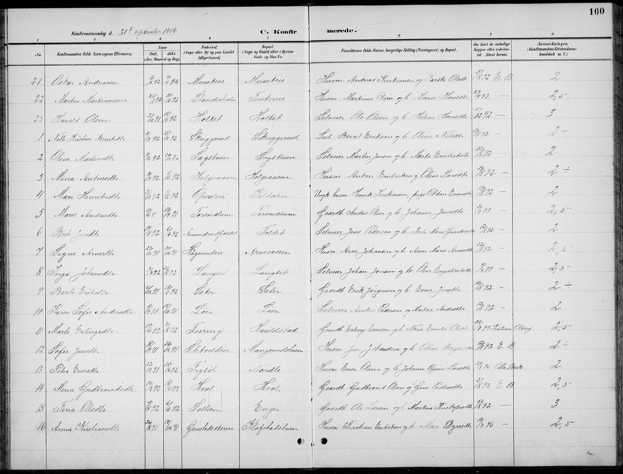 Romedal prestekontor, AV/SAH-PREST-004/L/L0013: Parish register (copy) no. 13, 1896-1937, p. 160