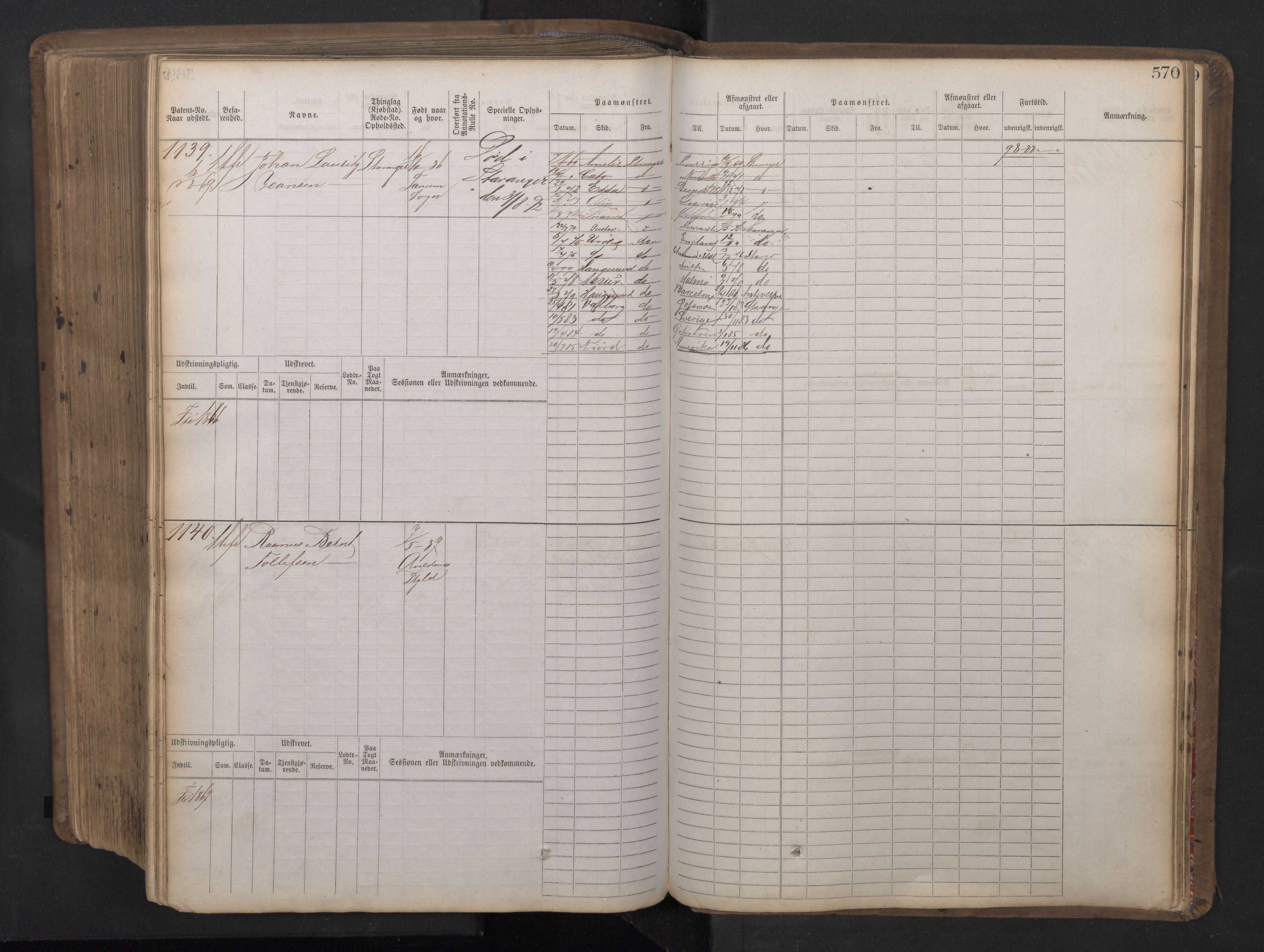 Stavanger sjømannskontor, AV/SAST-A-102006/F/Fb/Fbb/L0016: Sjøfartshovedrulle patnentnr. 1-1202 (dublett), 1869, p. 570