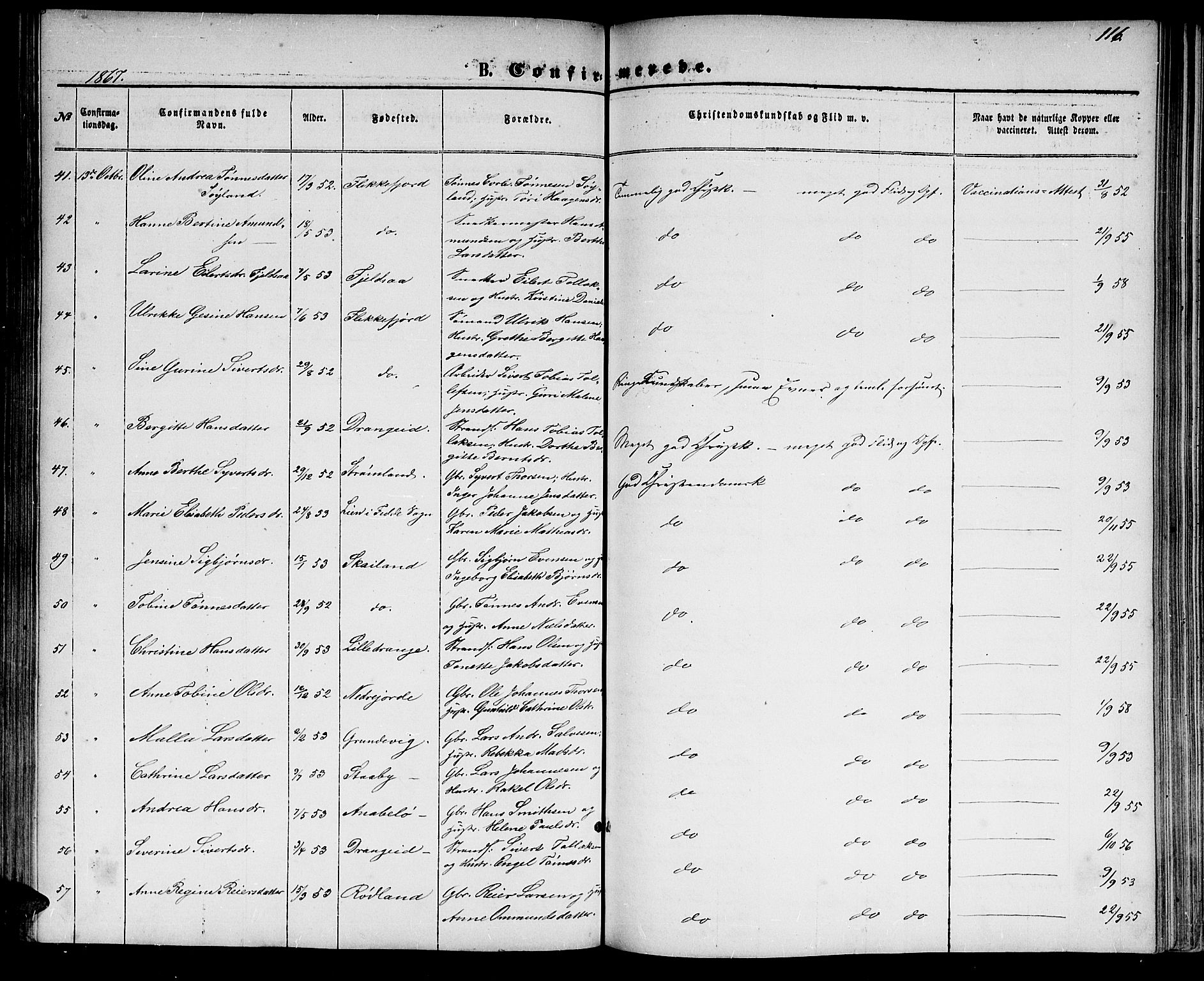 Flekkefjord sokneprestkontor, SAK/1111-0012/F/Fb/Fbc/L0006: Parish register (copy) no. B 6, 1866-1879, p. 116