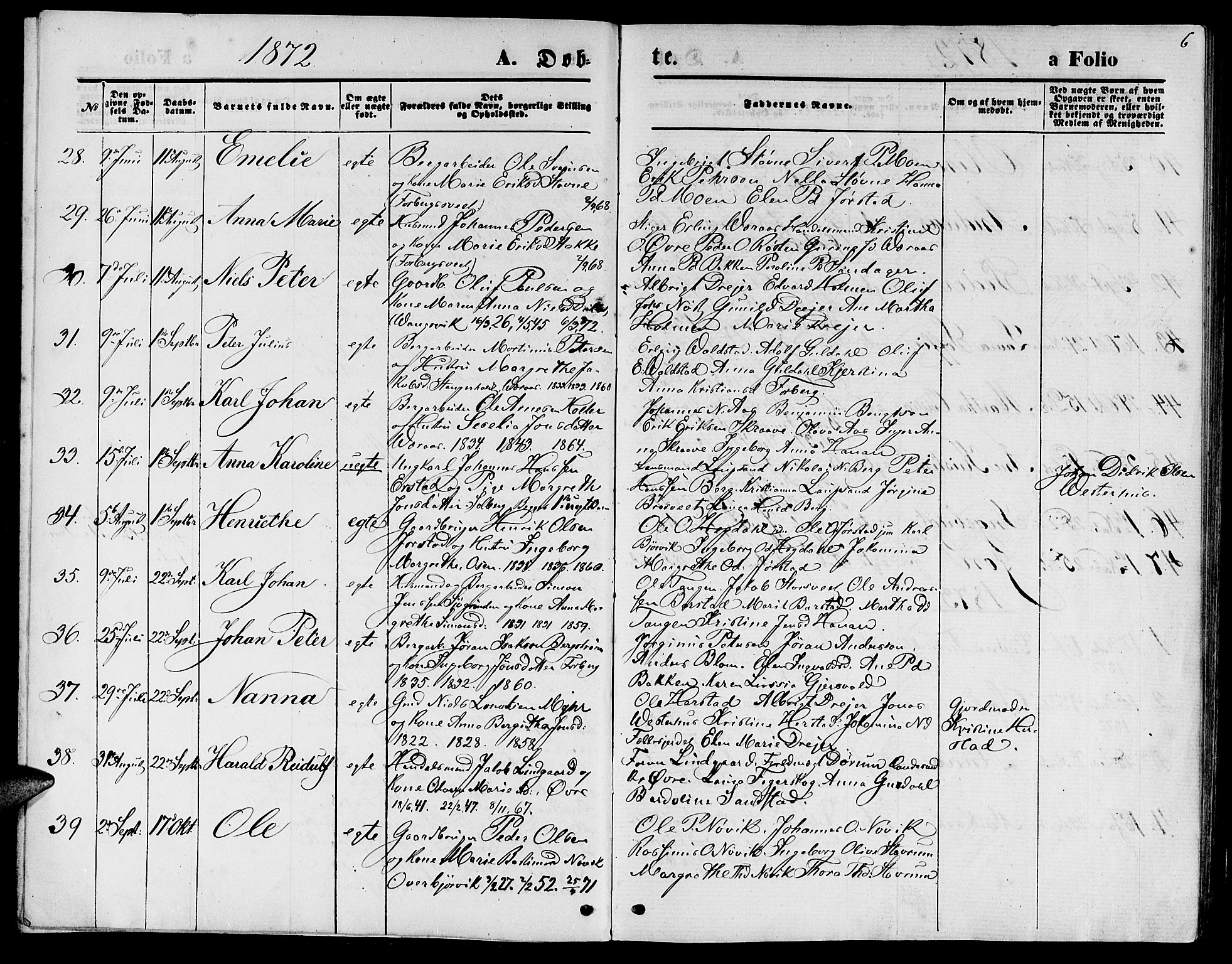 Ministerialprotokoller, klokkerbøker og fødselsregistre - Nord-Trøndelag, AV/SAT-A-1458/722/L0225: Parish register (copy) no. 722C01, 1871-1888, p. 6