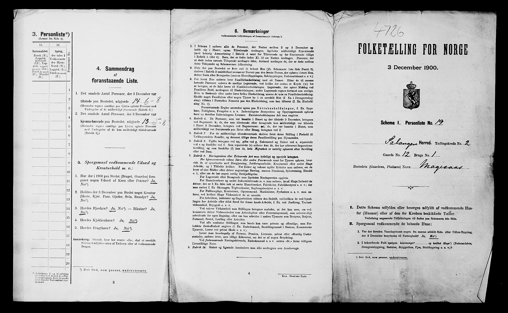 SATØ, 1900 census for Salangen, 1900, p. 23