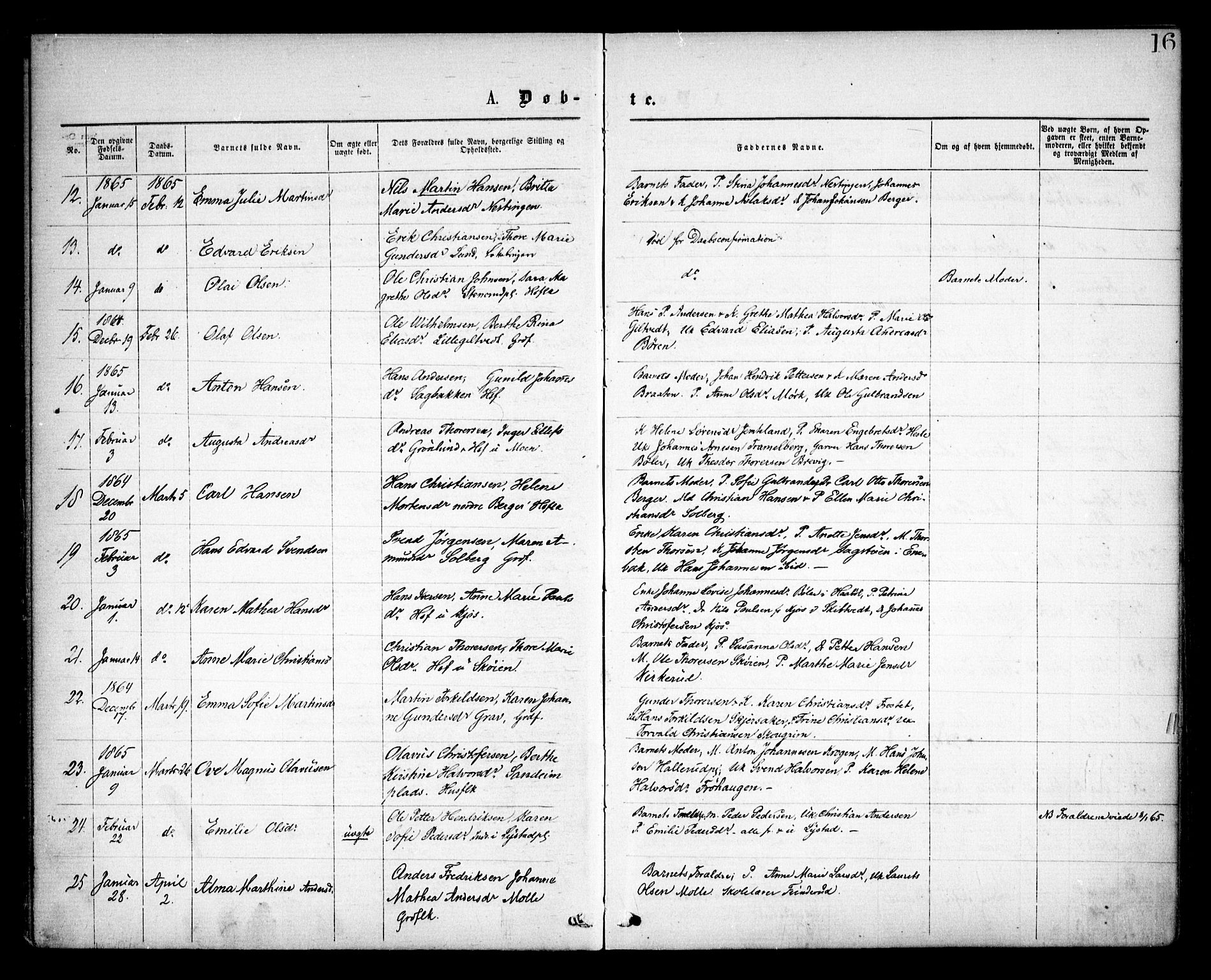 Spydeberg prestekontor Kirkebøker, SAO/A-10924/F/Fa/L0006: Parish register (official) no. I 6, 1863-1874, p. 16