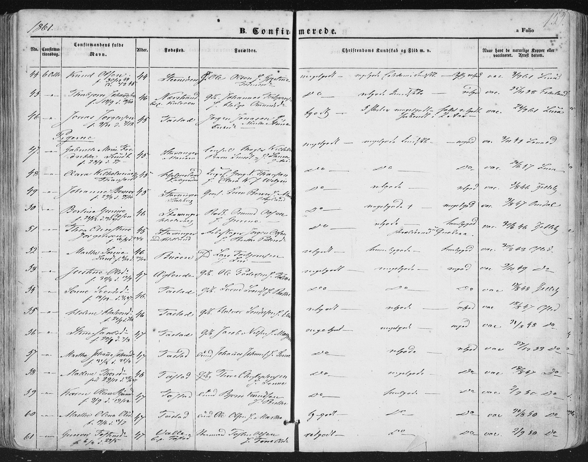 Hetland sokneprestkontor, AV/SAST-A-101826/30/30BA/L0002: Parish register (official) no. A 2, 1849-1869, p. 152