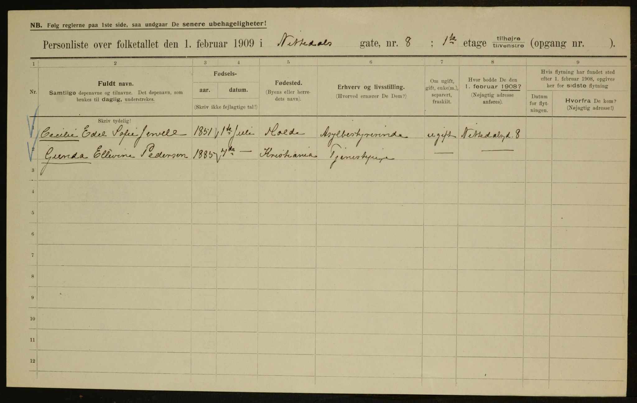 OBA, Municipal Census 1909 for Kristiania, 1909, p. 64465