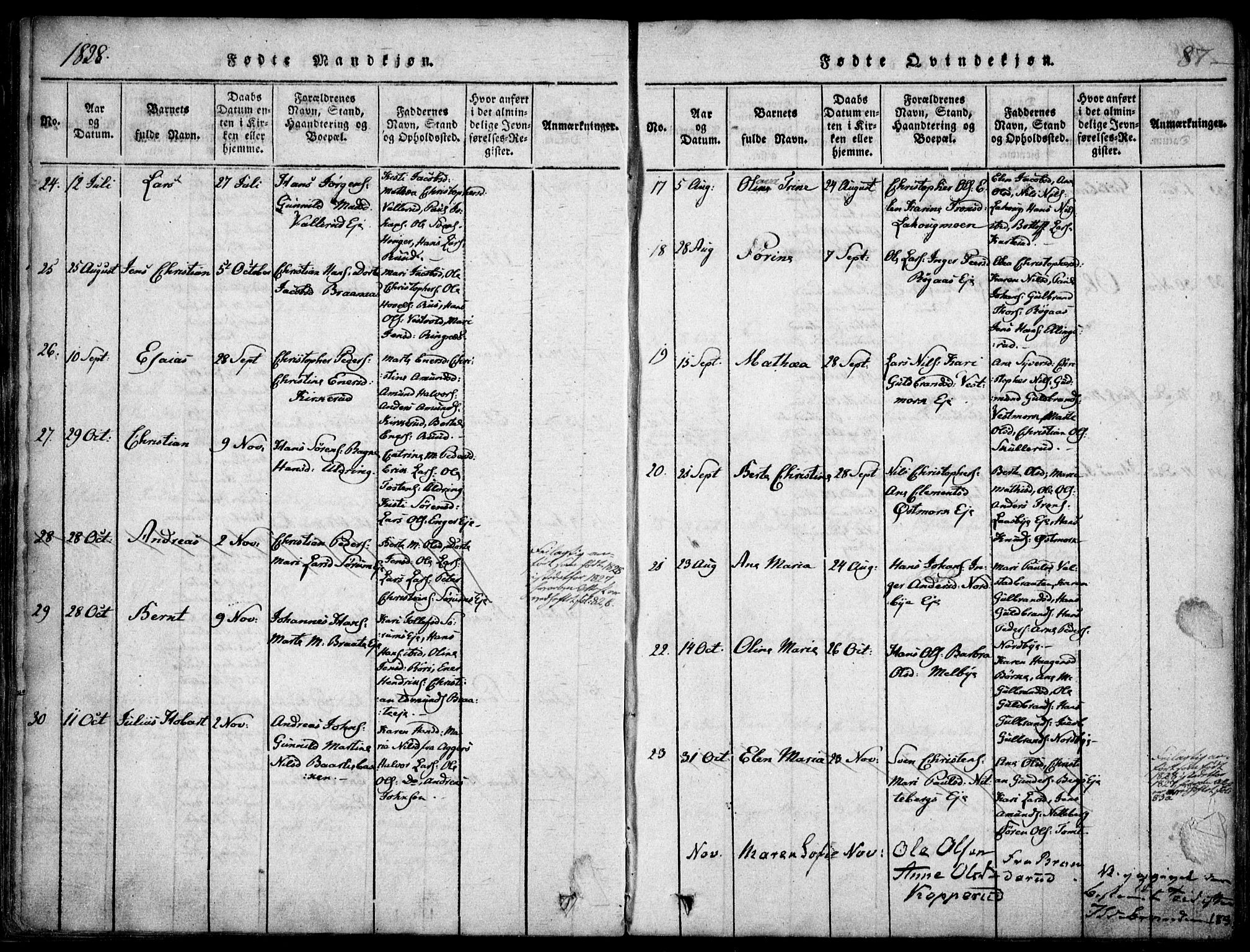 Skedsmo prestekontor Kirkebøker, AV/SAO-A-10033a/F/Fa/L0008: Parish register (official) no. I 8, 1815-1829, p. 87