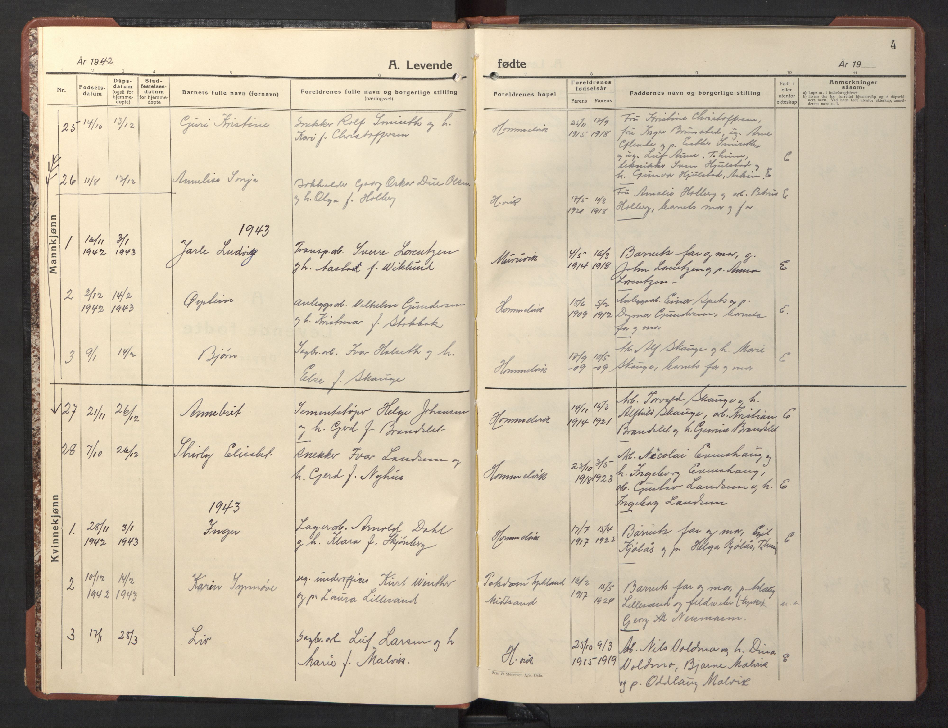 Ministerialprotokoller, klokkerbøker og fødselsregistre - Sør-Trøndelag, SAT/A-1456/617/L0433: Parish register (copy) no. 617C04, 1942-1947, p. 4