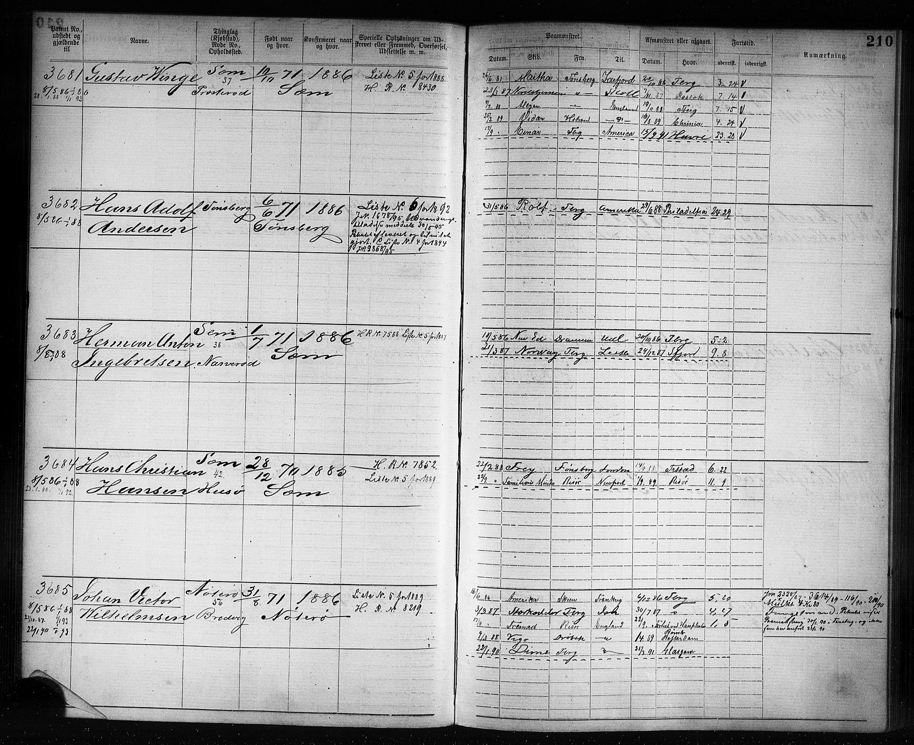 Tønsberg innrulleringskontor, SAKO/A-786/F/Fb/L0007: Annotasjonsrulle Patent nr. 2636-5150, 1881-1892, p. 211