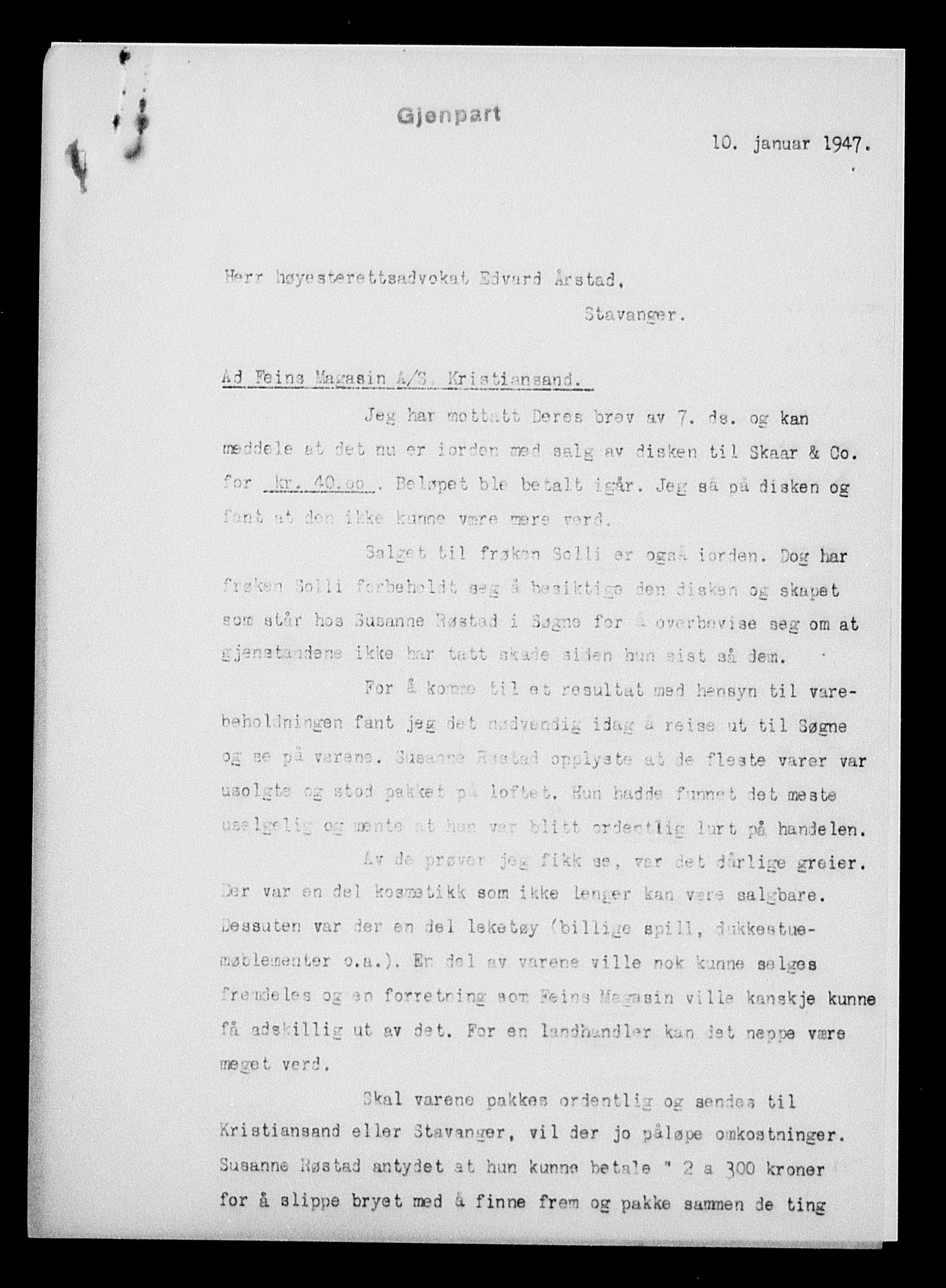 Justisdepartementet, Tilbakeføringskontoret for inndratte formuer, AV/RA-S-1564/H/Hc/Hcd/L0995: --, 1945-1947, p. 316