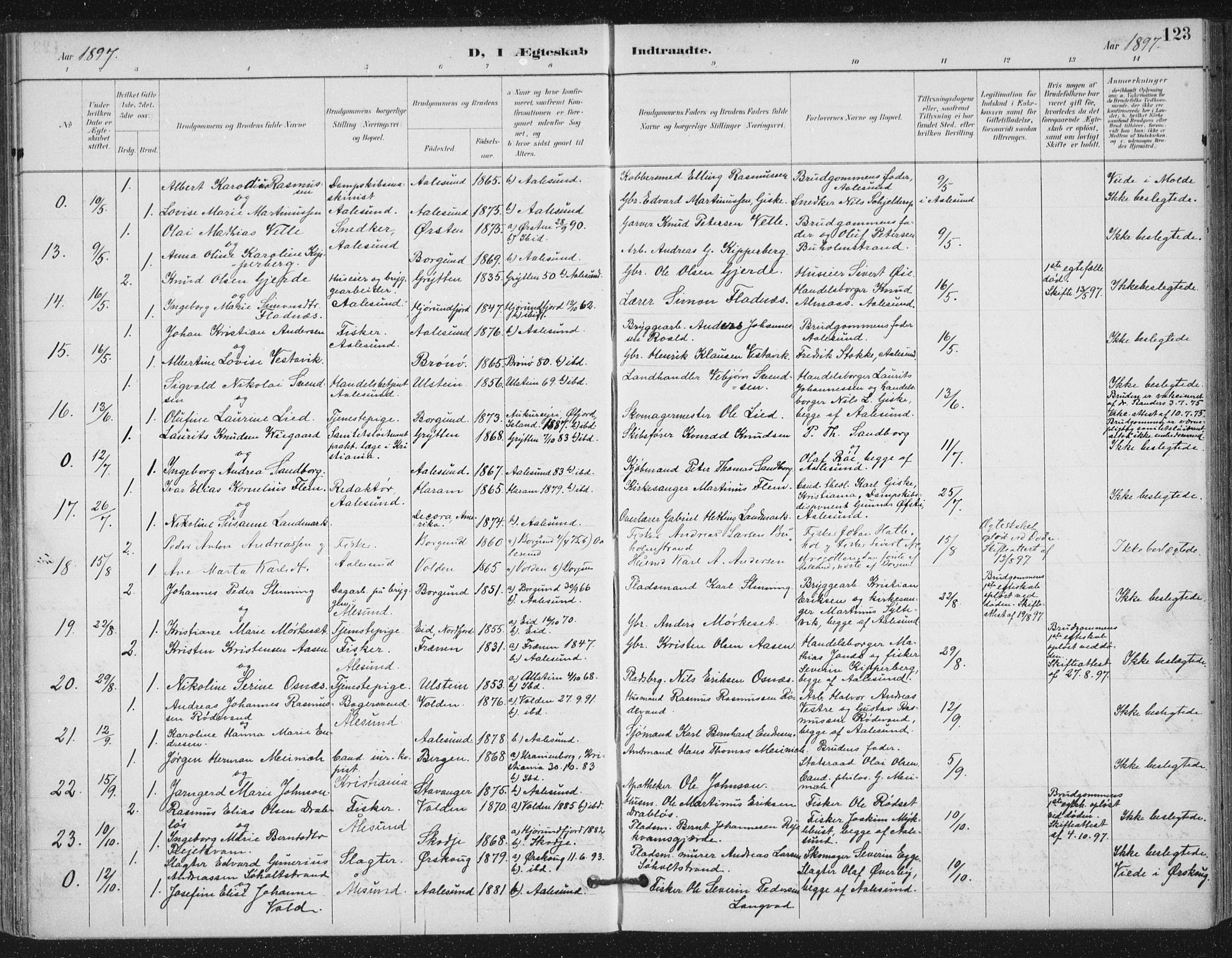 Ministerialprotokoller, klokkerbøker og fødselsregistre - Møre og Romsdal, SAT/A-1454/529/L0457: Parish register (official) no. 529A07, 1894-1903, p. 123