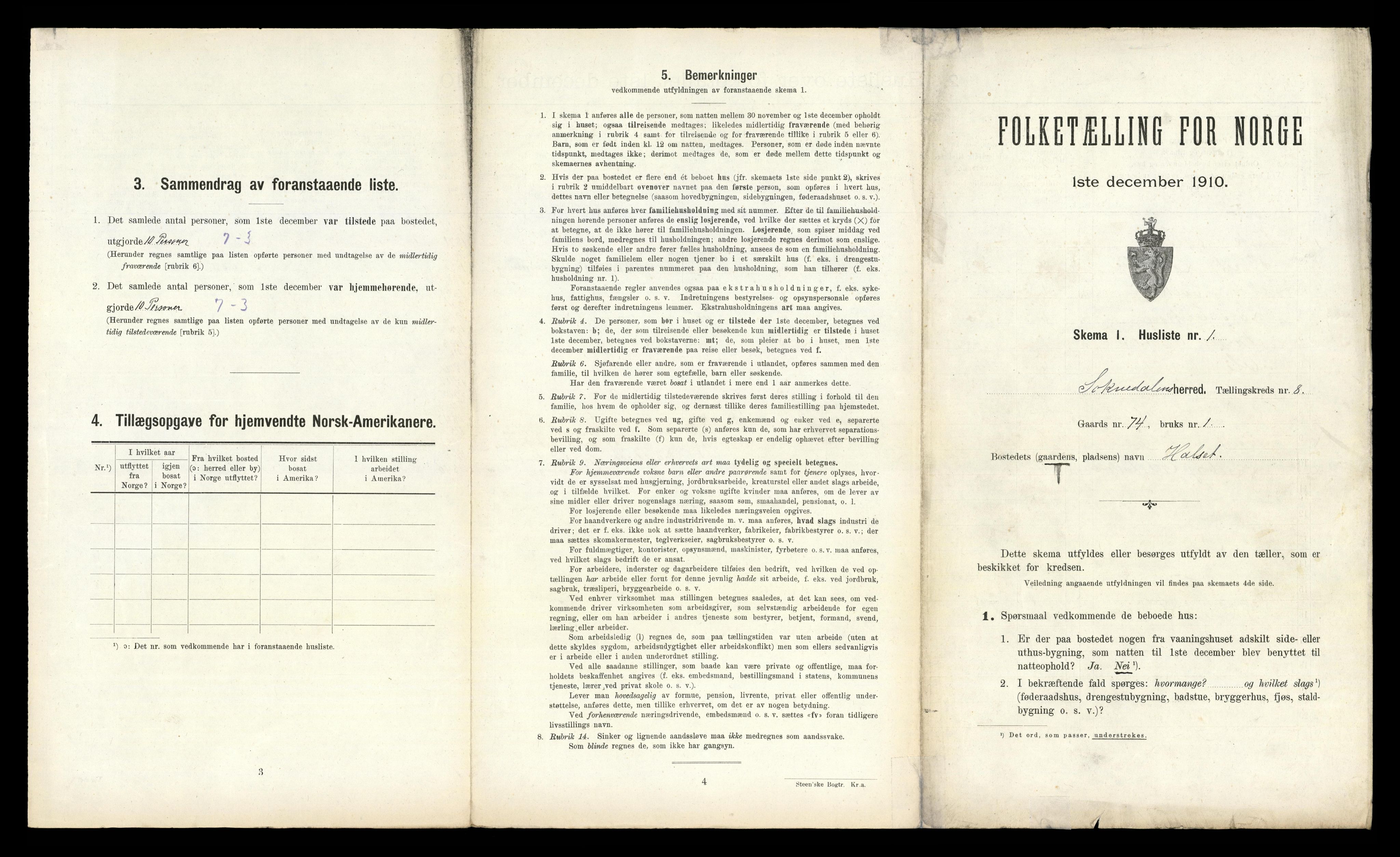 RA, 1910 census for Soknedal, 1910, p. 613