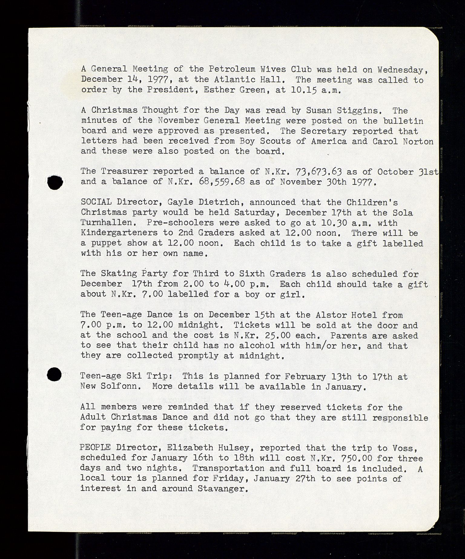 PA 1547 - Petroleum Wives Club, AV/SAST-A-101974/A/Aa/L0001: Board and General Meeting, 1970-1983