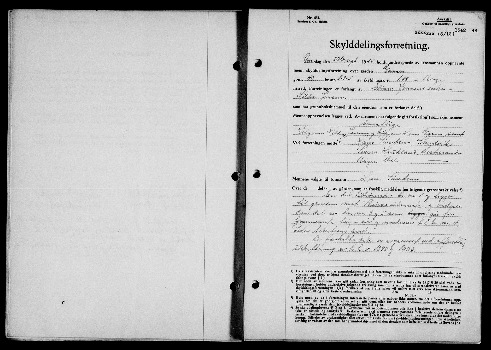 Lofoten sorenskriveri, SAT/A-0017/1/2/2C/L0013a: Mortgage book no. 13a, 1944-1946, Diary no: : 1342/1944