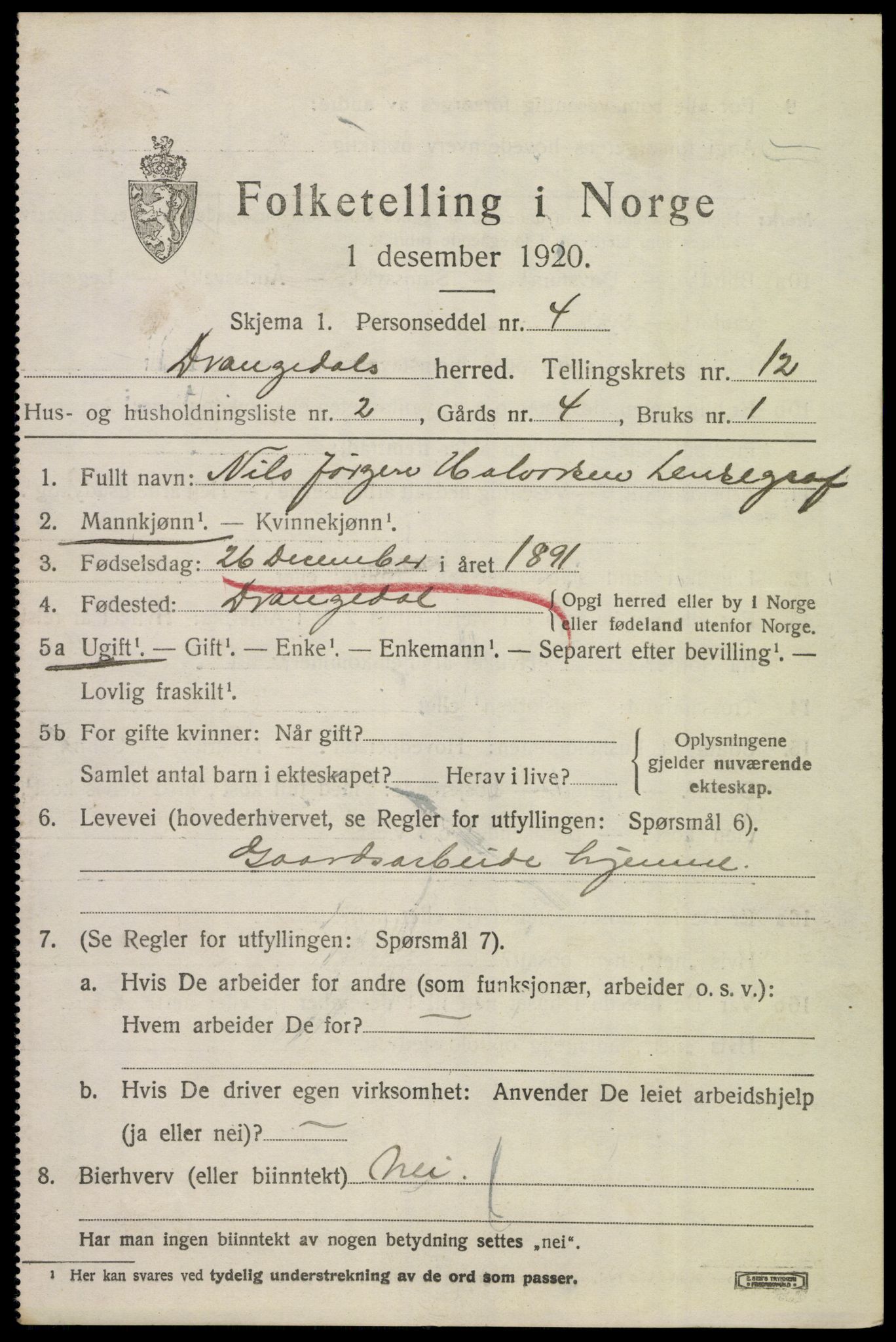 SAKO, 1920 census for Drangedal, 1920, p. 6781