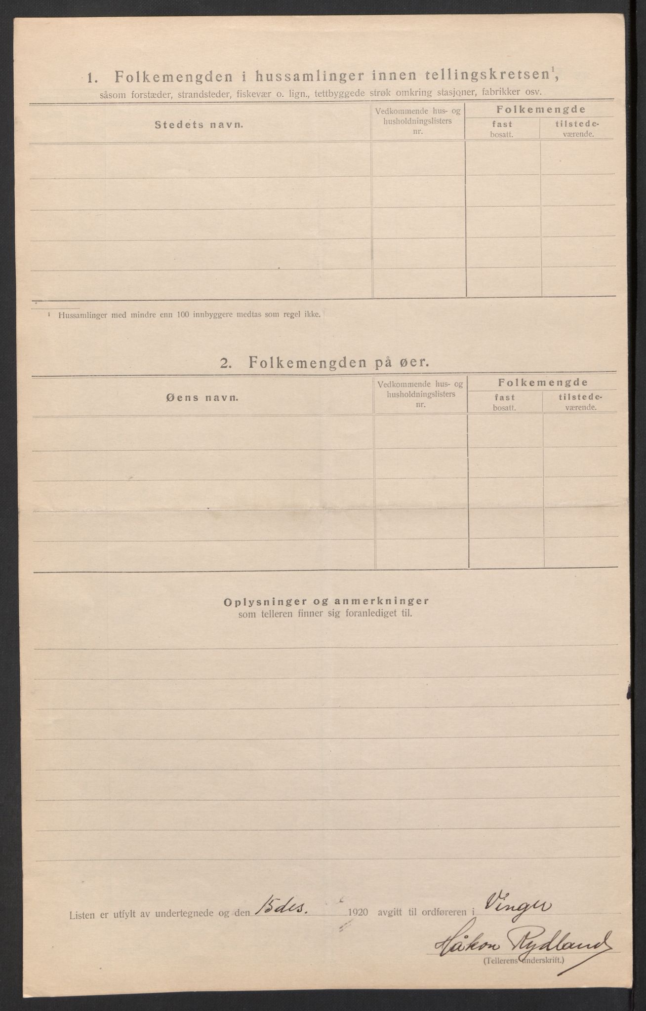 SAH, 1920 census for Vinger, 1920, p. 24